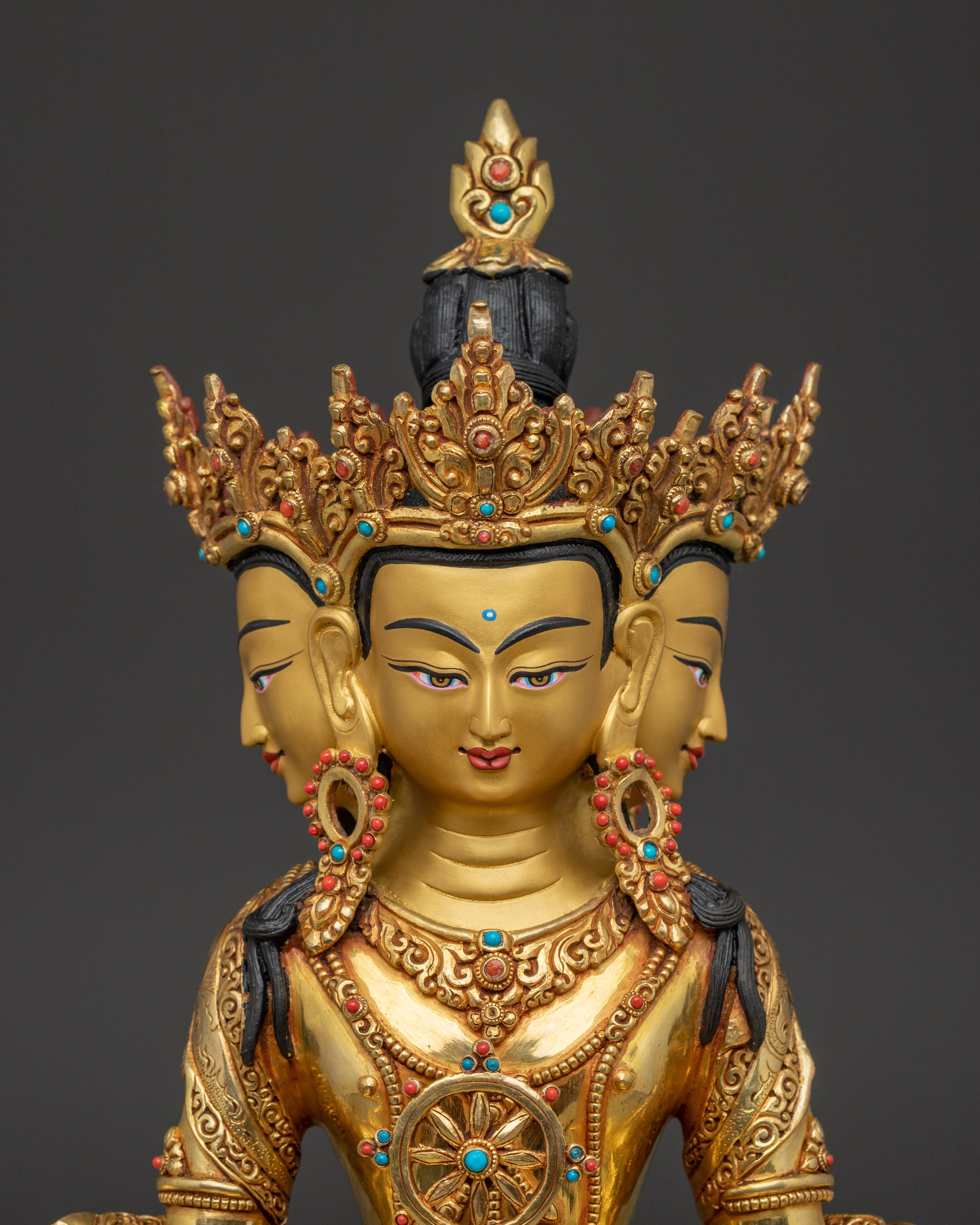 Handcrafted Vairocana Statue 24K Gold Gilded Copper | Buddhist Deity Sculpture