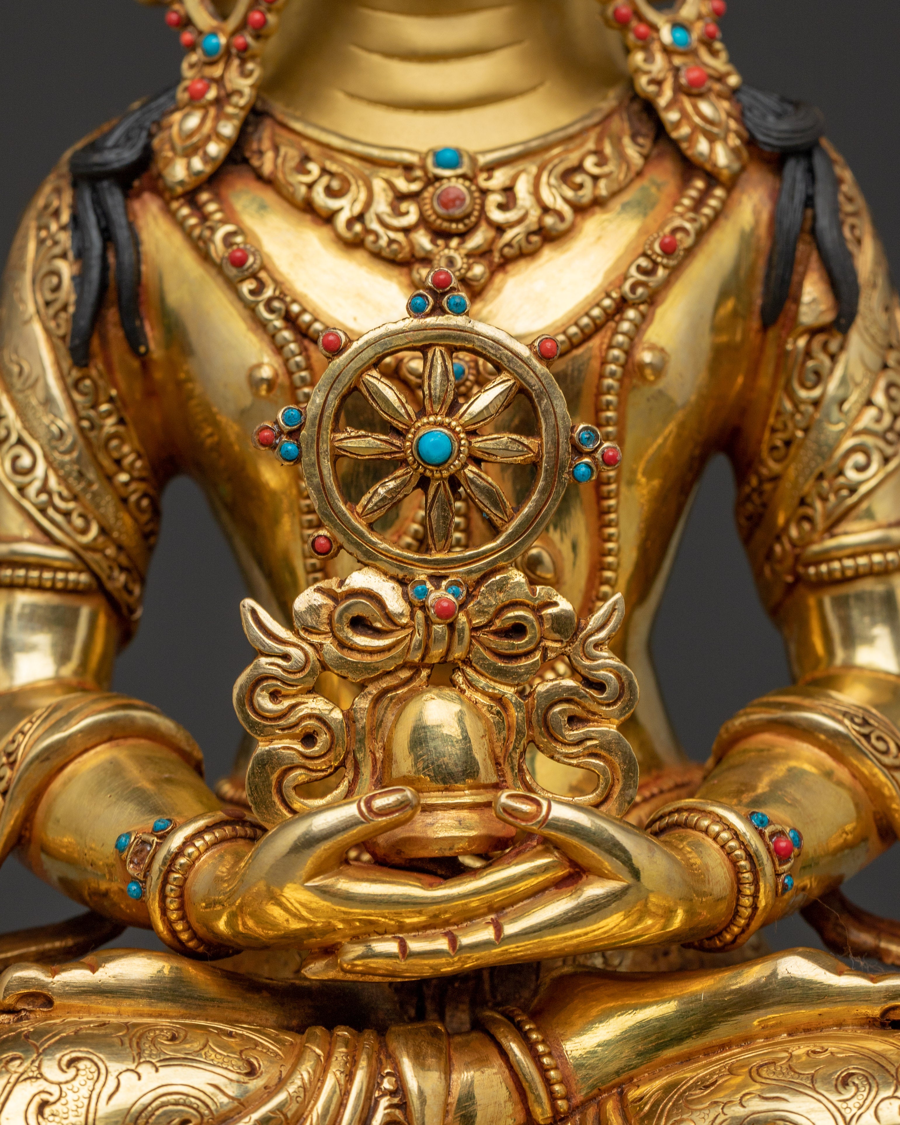 Handcrafted Vairocana Statue 24K Gold Gilded Copper | Buddhist Deity Sculpture