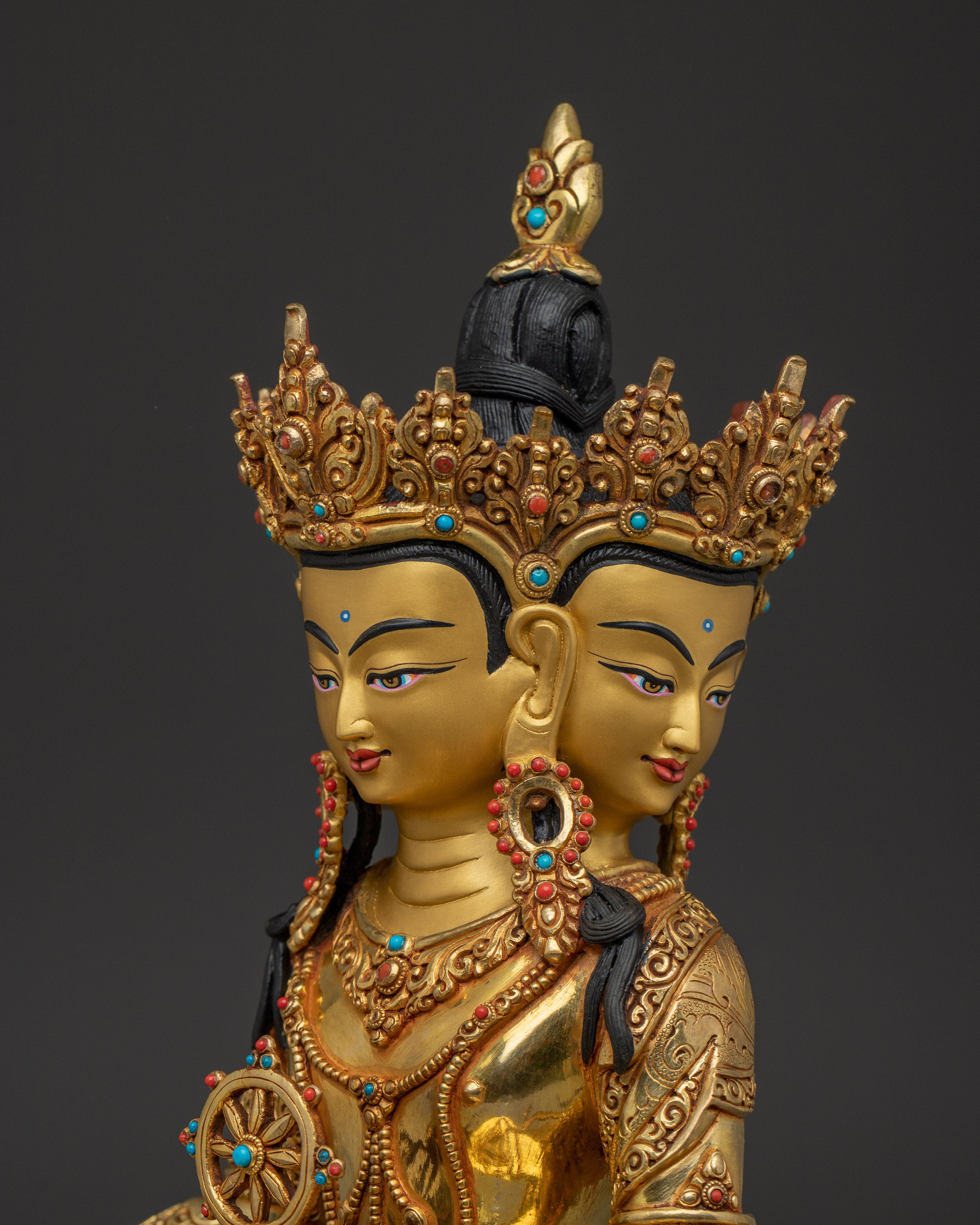 Handcrafted Vairocana Statue 24K Gold Gilded Copper | Buddhist Deity Sculpture