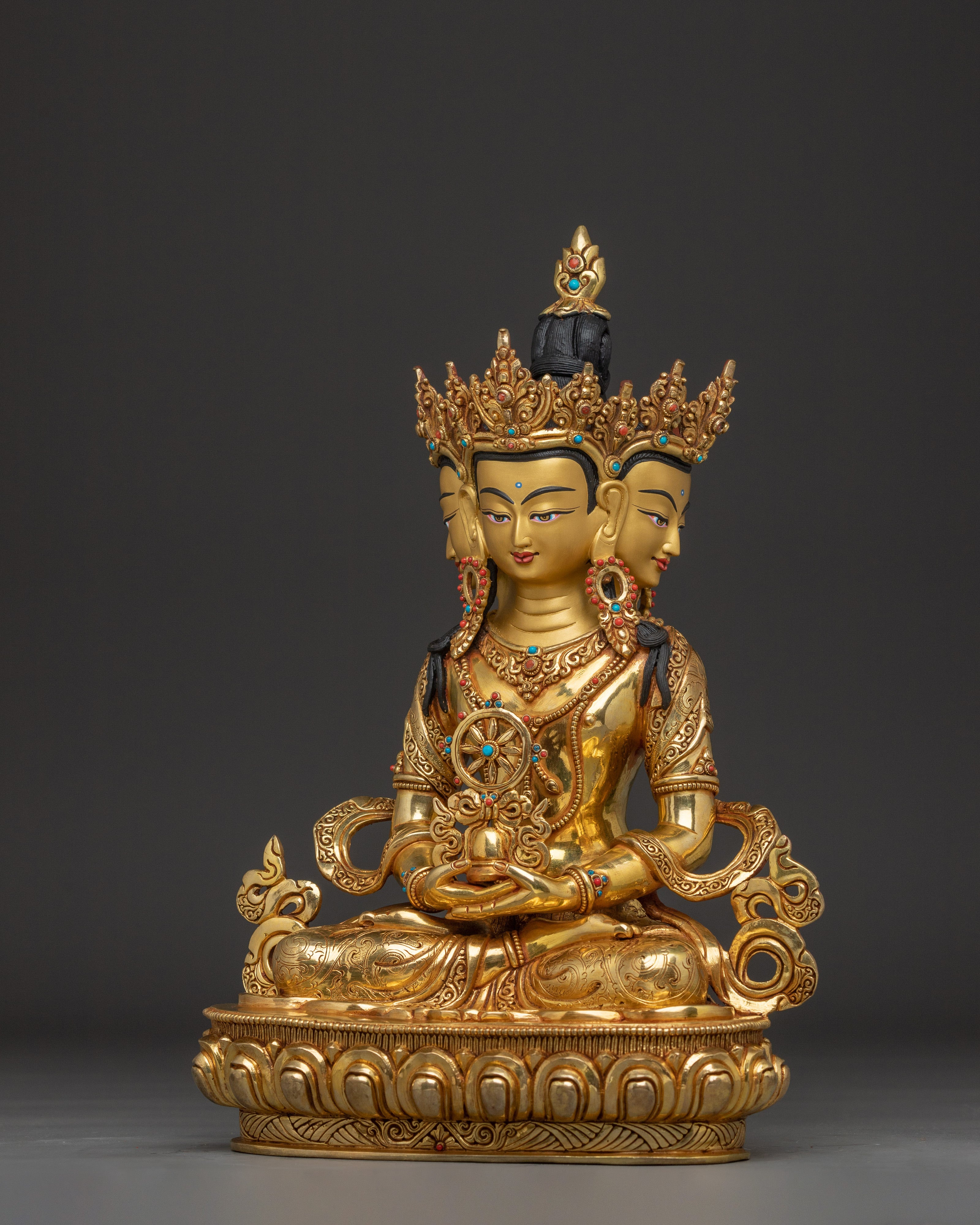 Handcrafted Vairocana Statue 24K Gold Gilded Copper | Buddhist Deity Sculpture