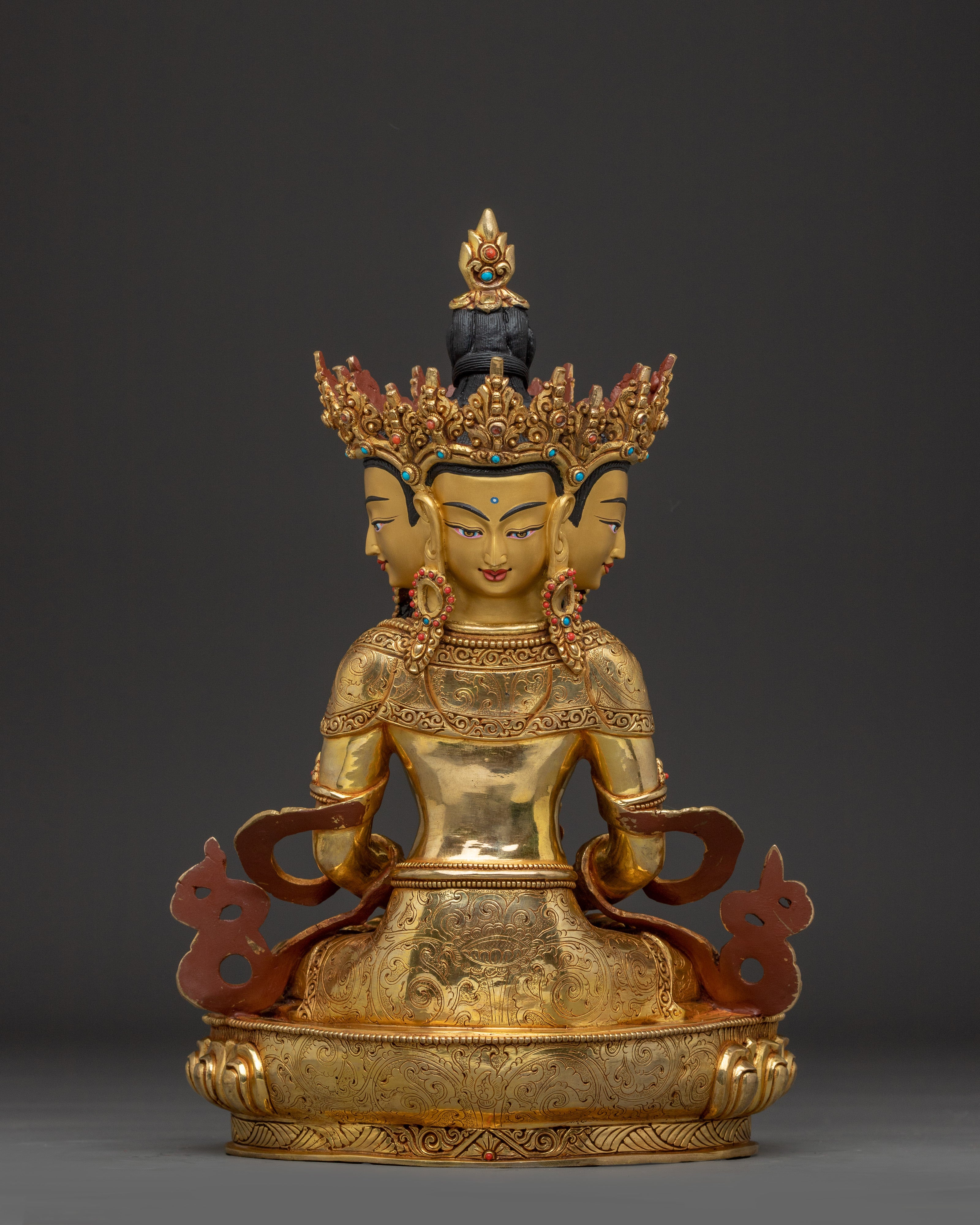 Handcrafted Vairocana Statue 24K Gold Gilded Copper | Buddhist Deity Sculpture