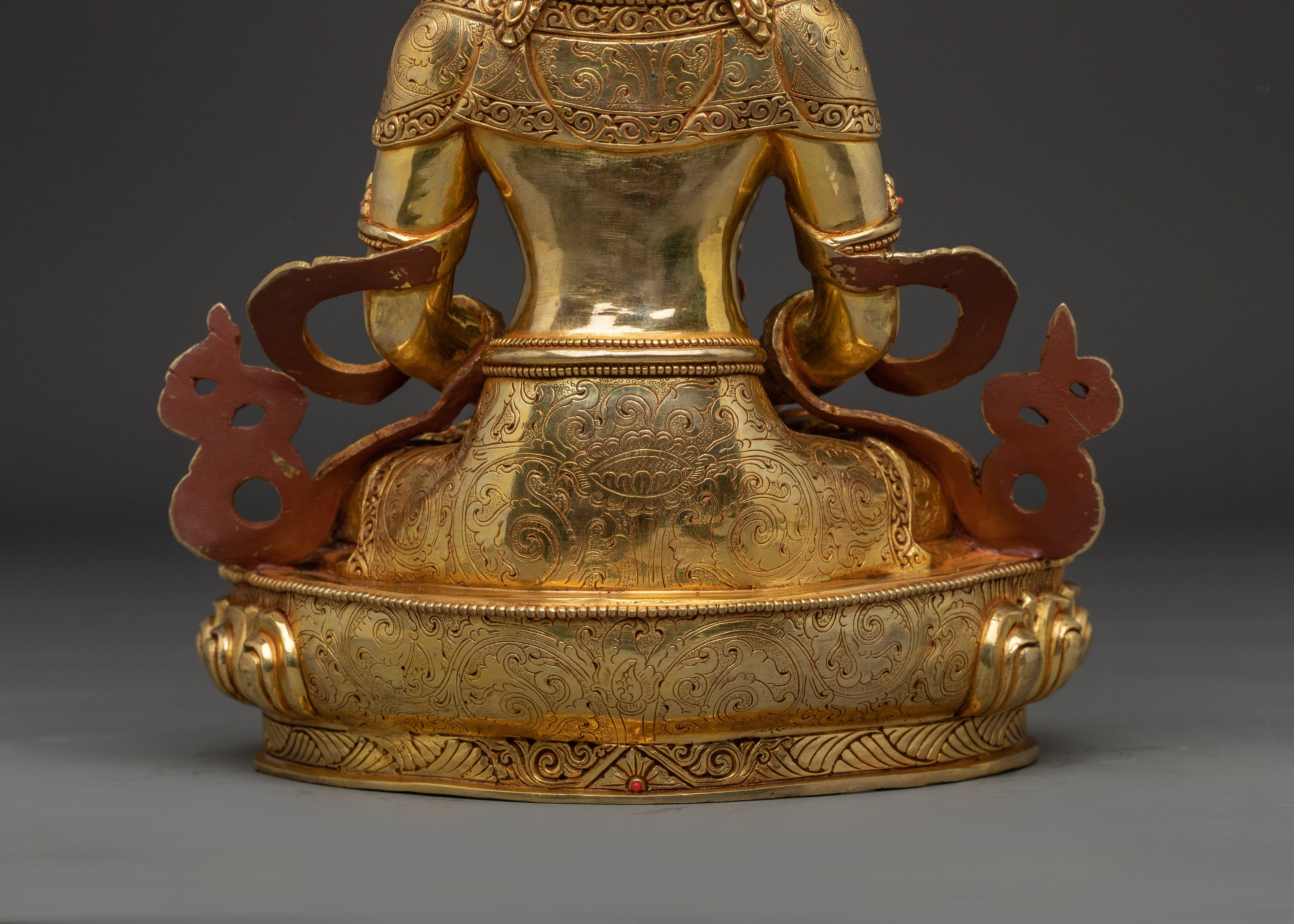 Handcrafted Vairocana Statue 24K Gold Gilded Copper | Buddhist Deity Sculpture