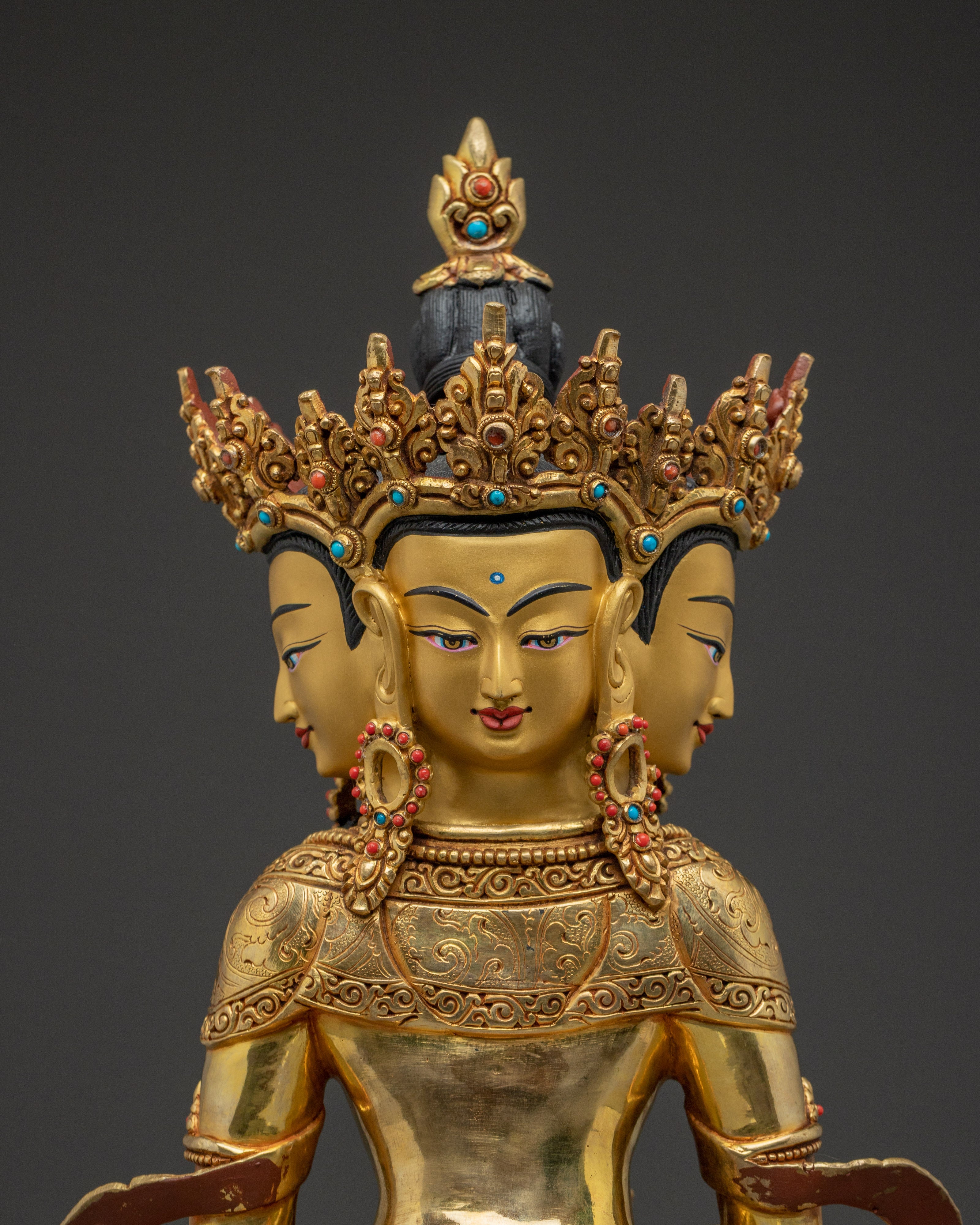 Handcrafted Vairocana Statue 24K Gold Gilded Copper | Buddhist Deity Sculpture