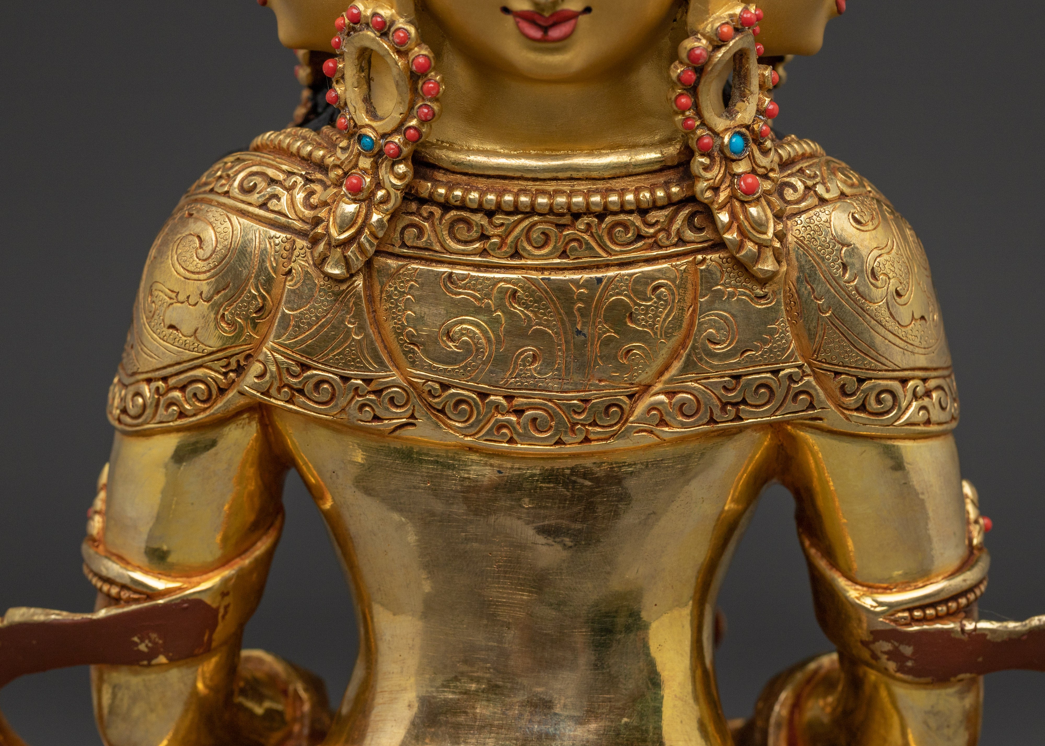 Handcrafted Vairocana Statue 24K Gold Gilded Copper | Buddhist Deity Sculpture