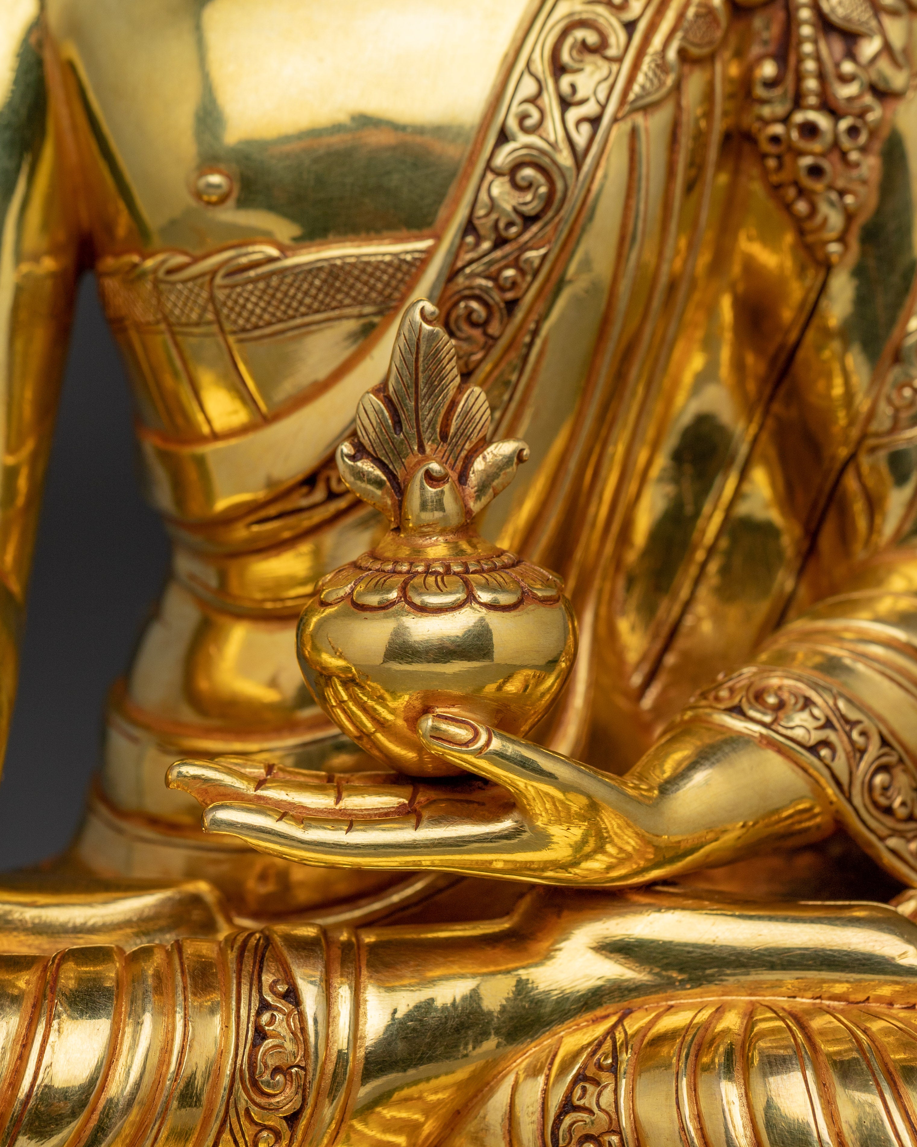 Handmade Medicine Buddha Copper Statue | 24K Gold Gilded