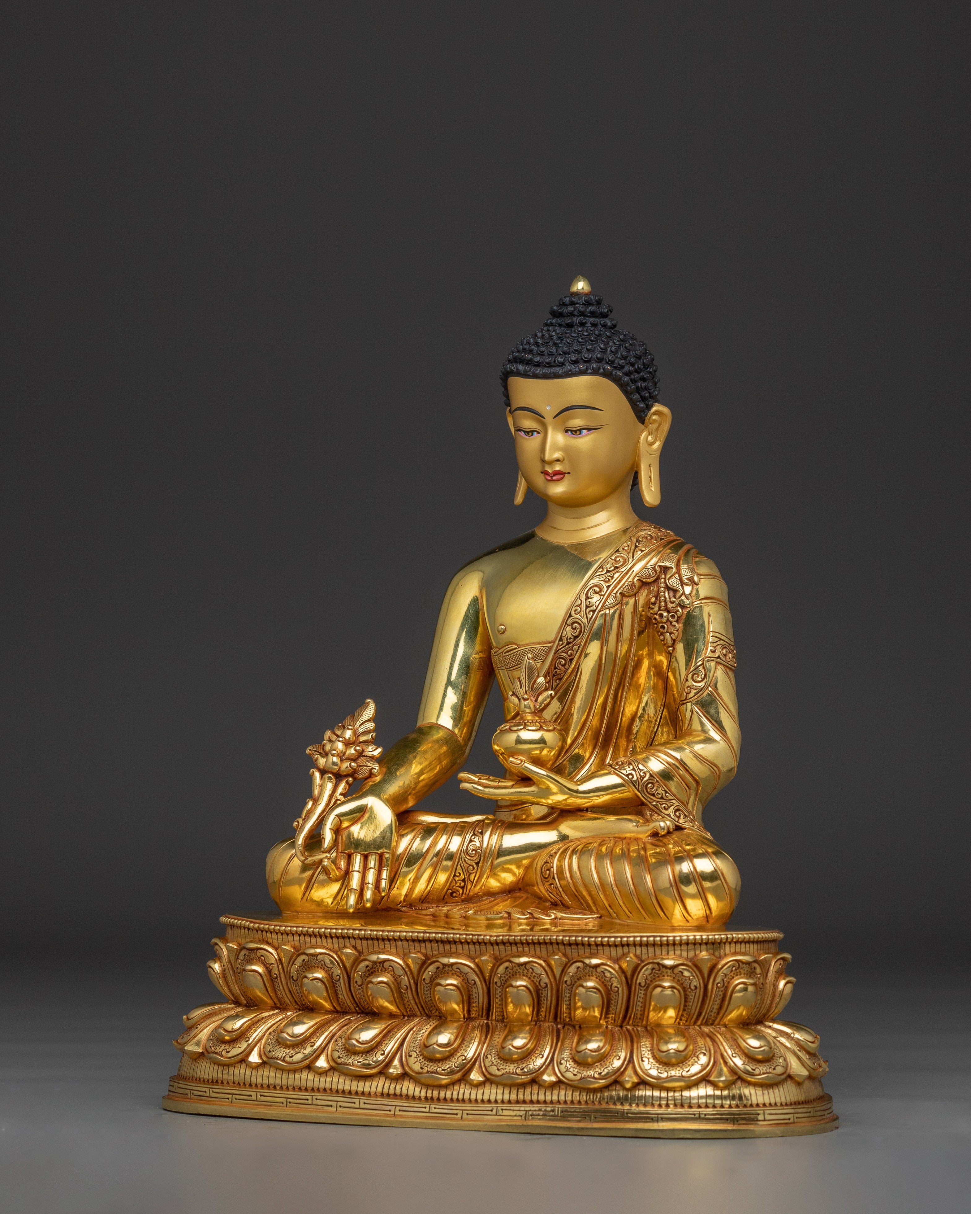 Handmade Medicine Buddha Copper Statue | 24K Gold Gilded