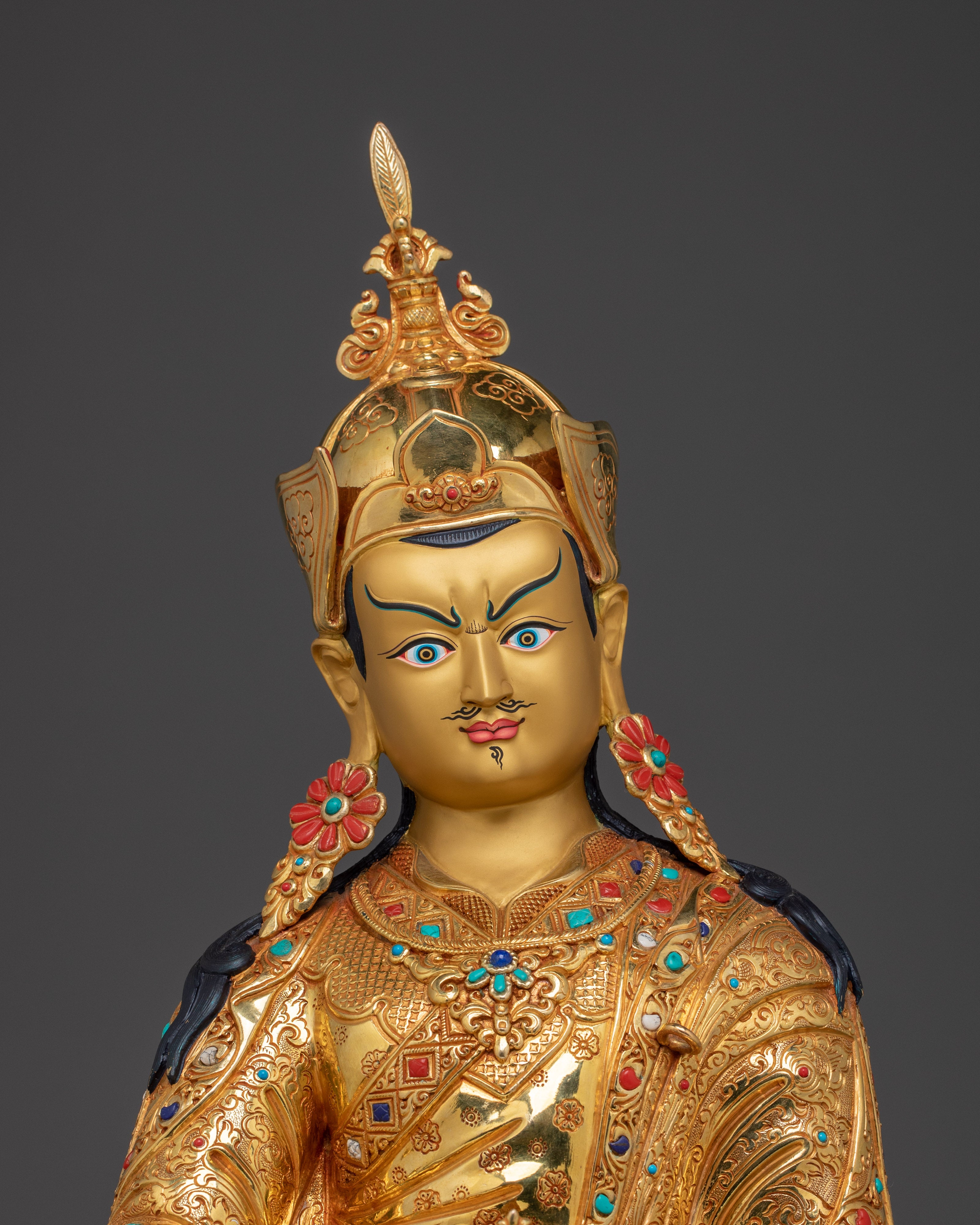 Handcrafted Guru Rinpoche Statue with Copper and Gemstones | Lotus-Born Master