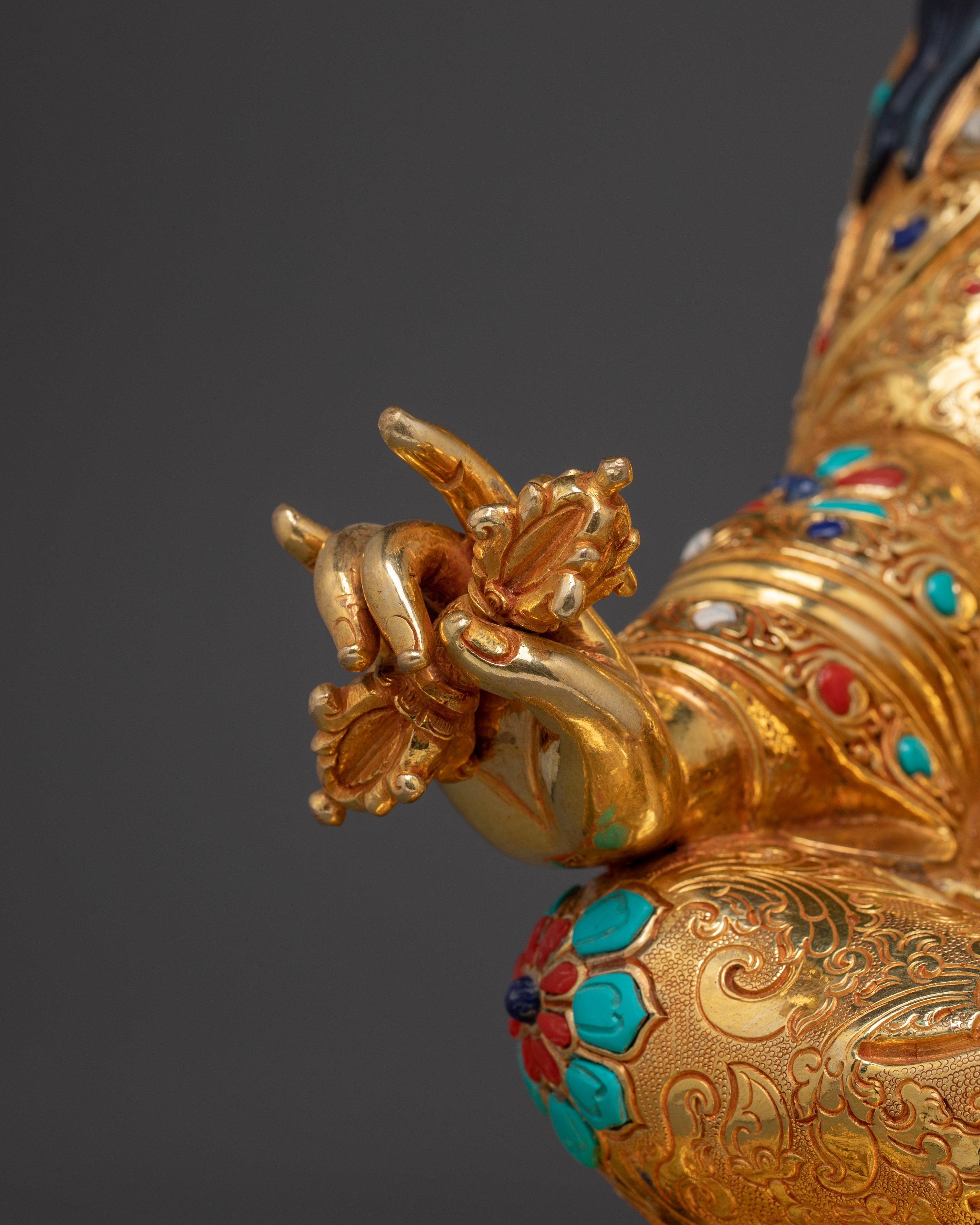 Handcrafted Guru Rinpoche Statue with Copper and Gemstones | Lotus-Born Master