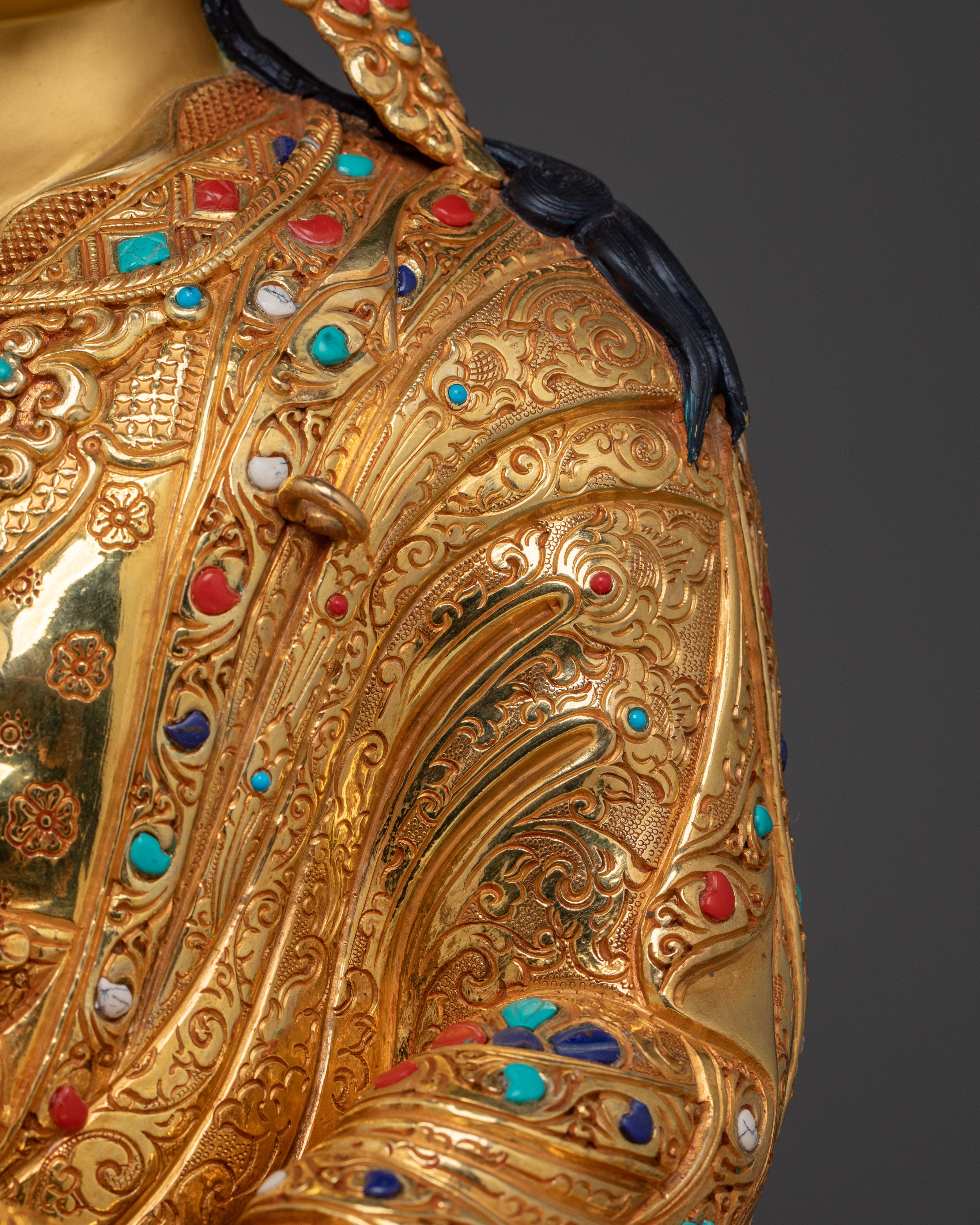 Handcrafted Guru Rinpoche Statue with Copper and Gemstones | Lotus-Born Master