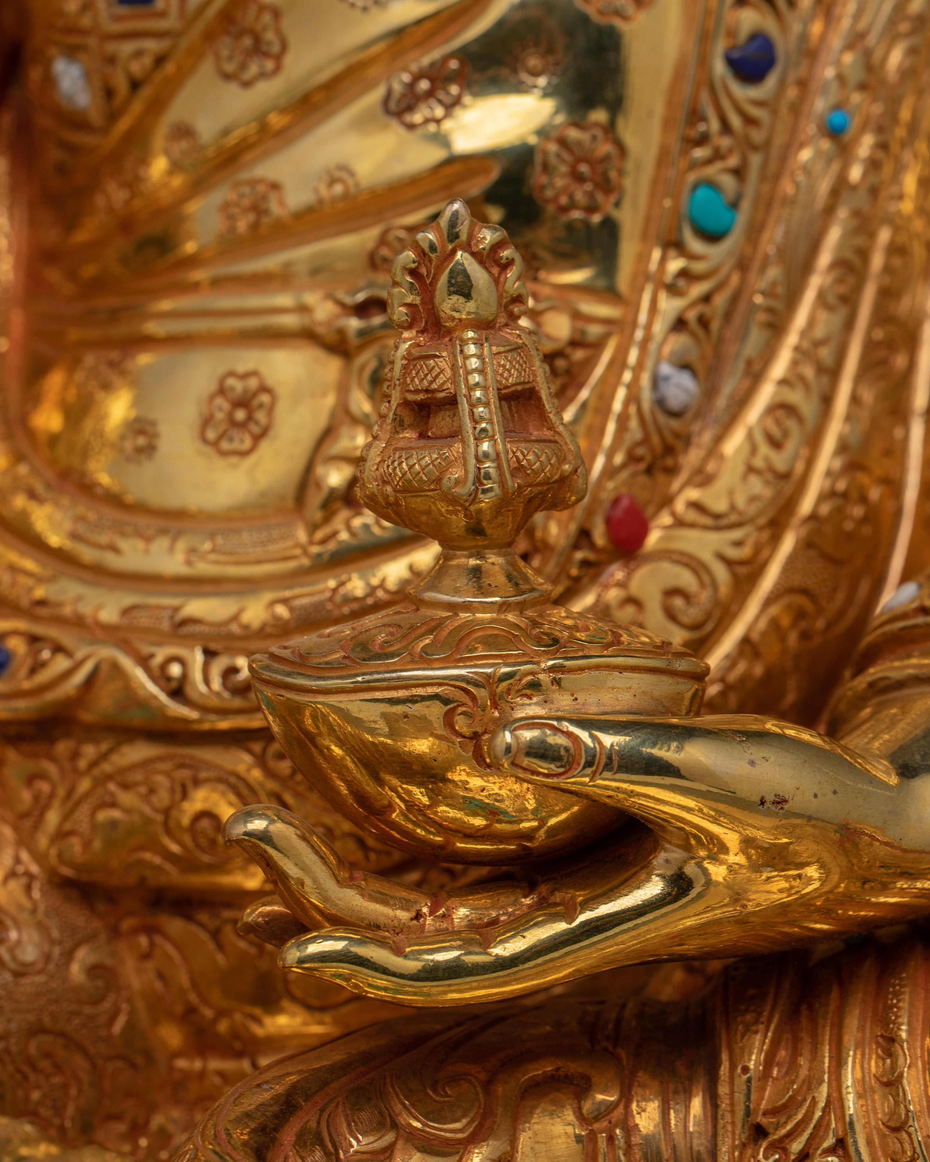 Handcrafted Guru Rinpoche Statue with Copper and Gemstones | Lotus-Born Master