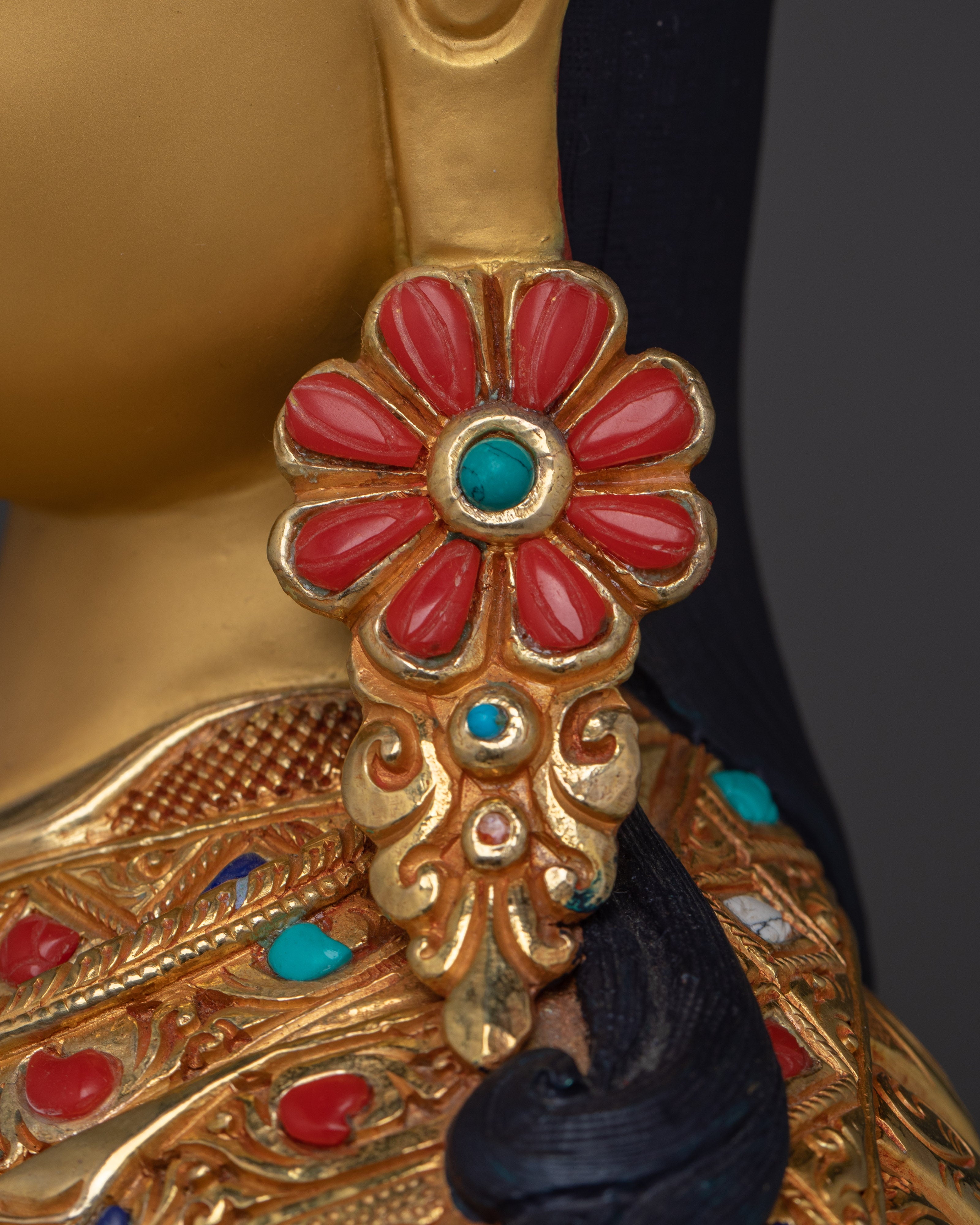 Handcrafted Guru Rinpoche Statue with Copper and Gemstones | Lotus-Born Master