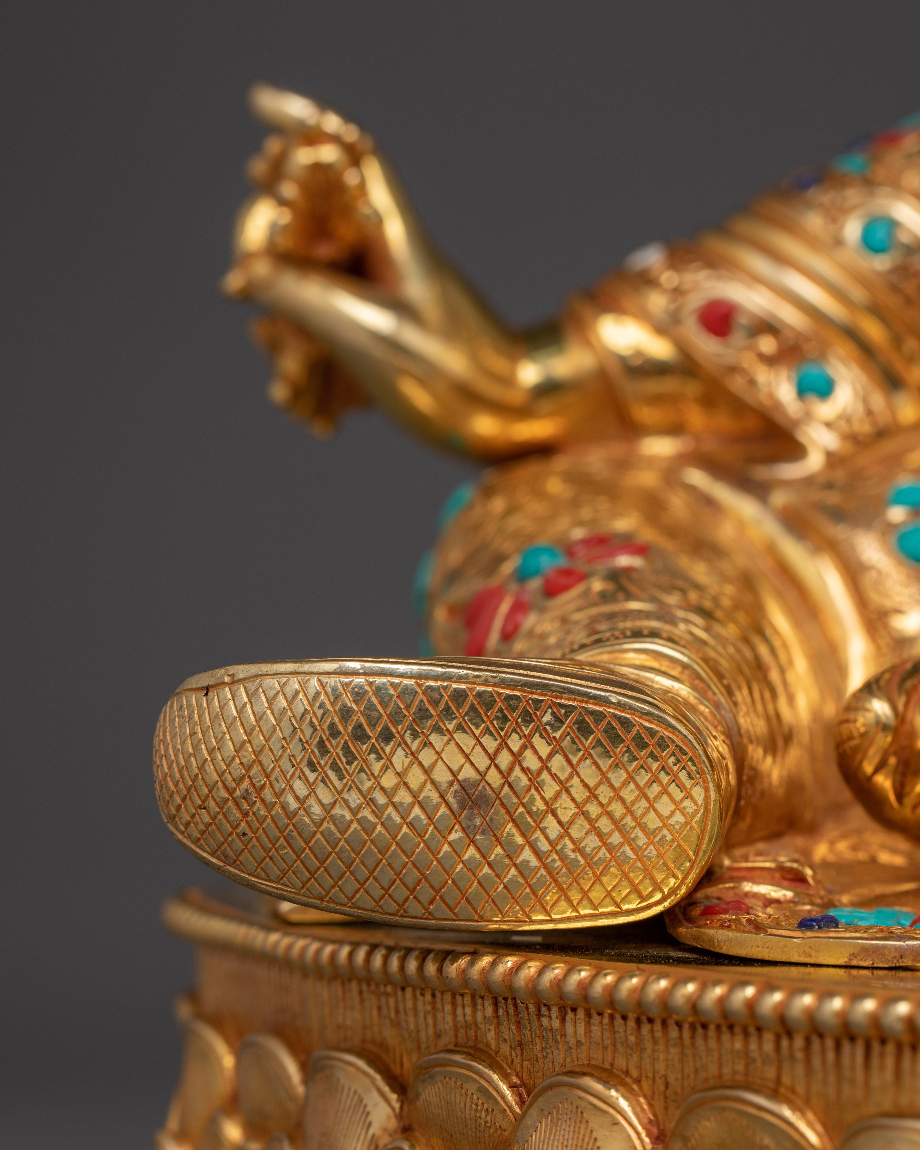 Handcrafted Guru Rinpoche Statue with Copper and Gemstones | Lotus-Born Master