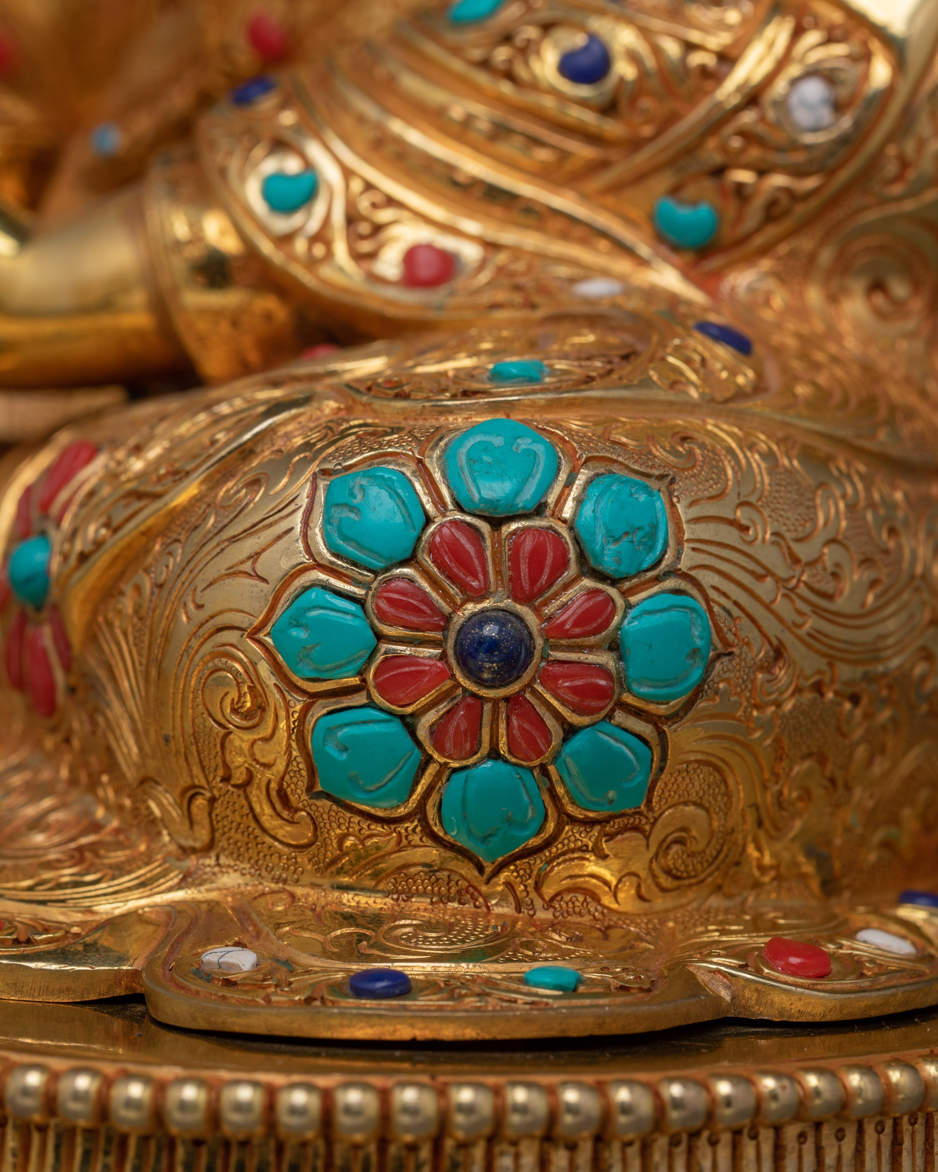 Handcrafted Guru Rinpoche Statue with Copper and Gemstones | Lotus-Born Master