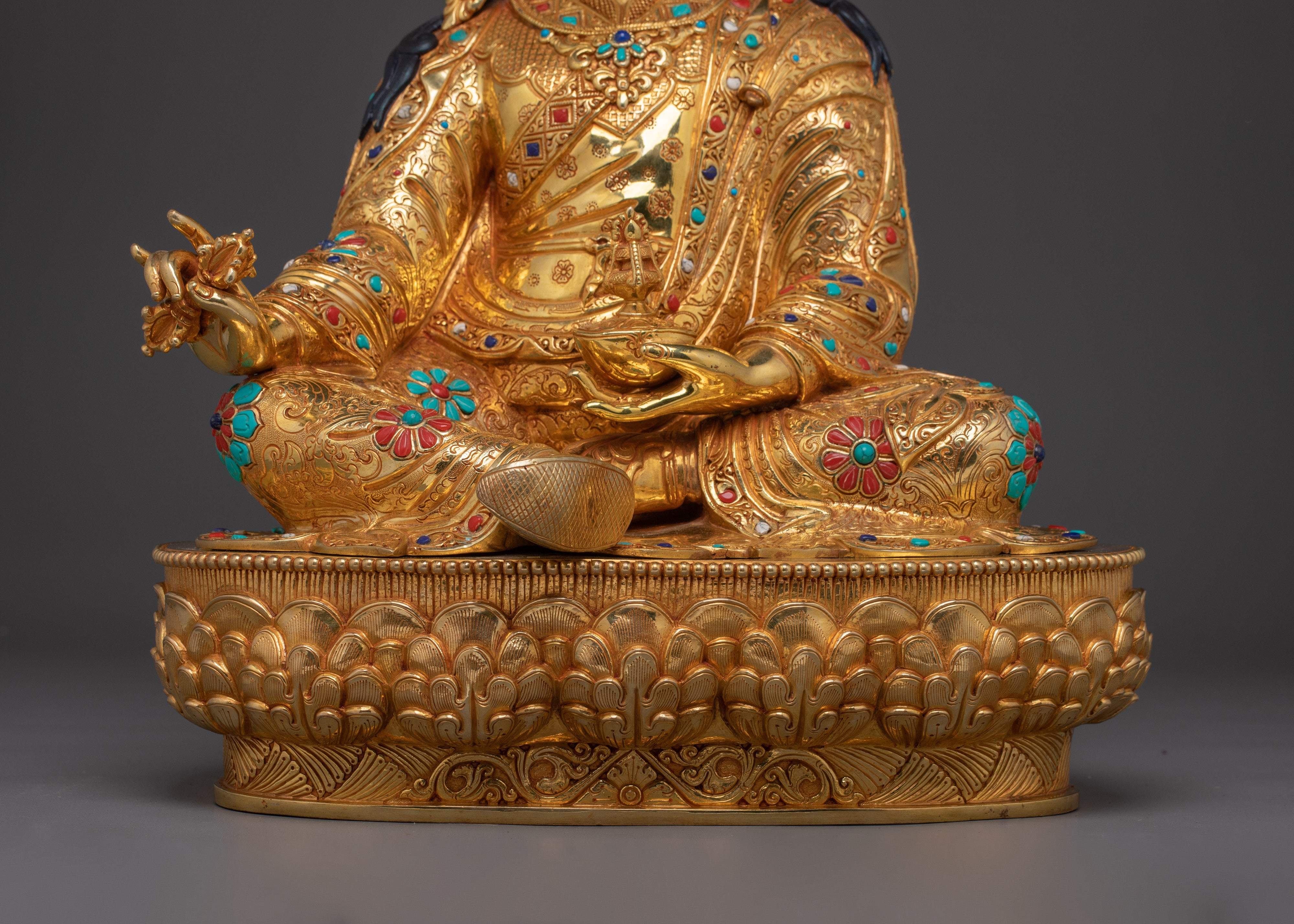 Handcrafted Guru Rinpoche Statue with Copper and Gemstones | Lotus-Born Master