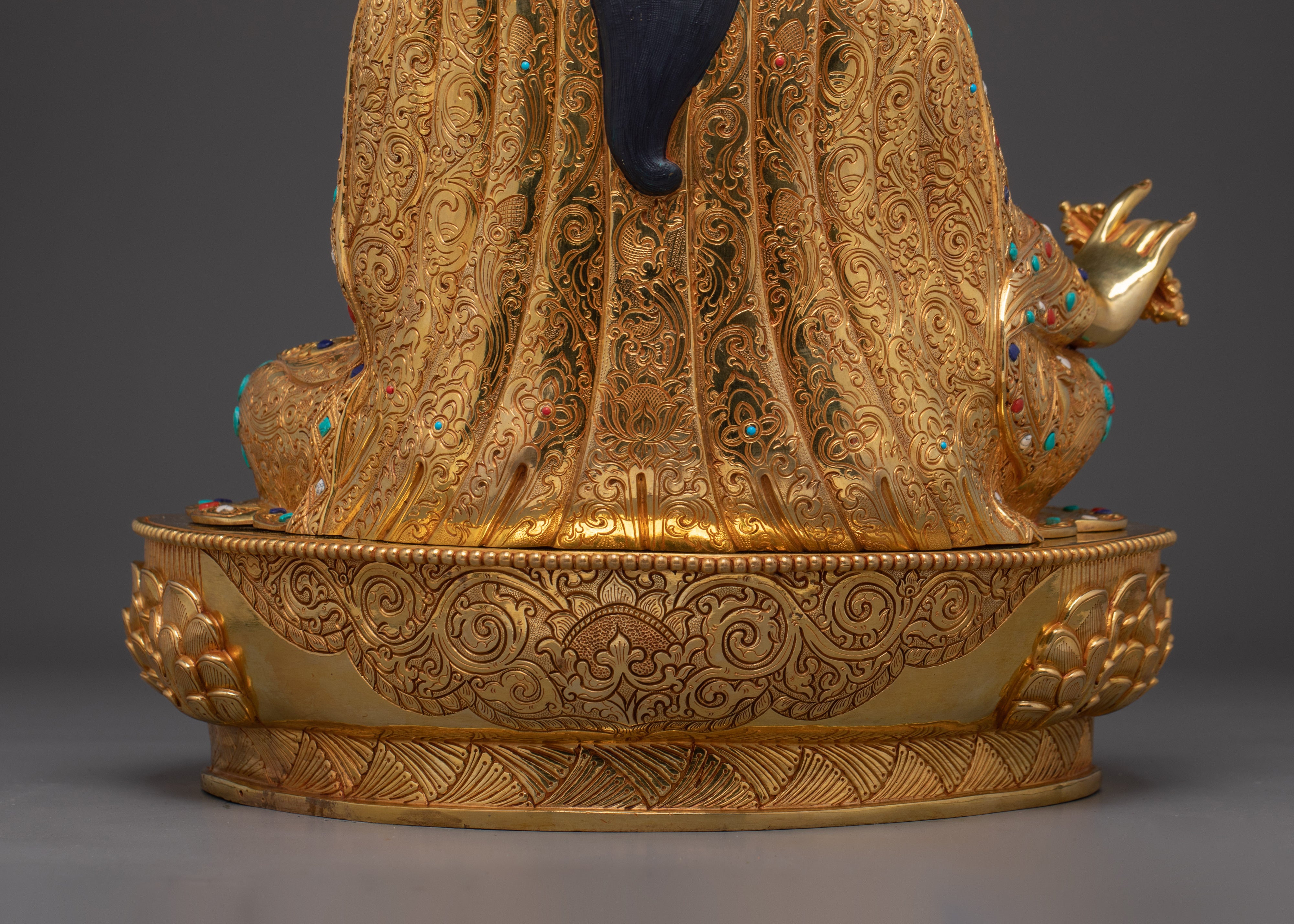 Handcrafted Guru Rinpoche Statue with Copper and Gemstones | Lotus-Born Master