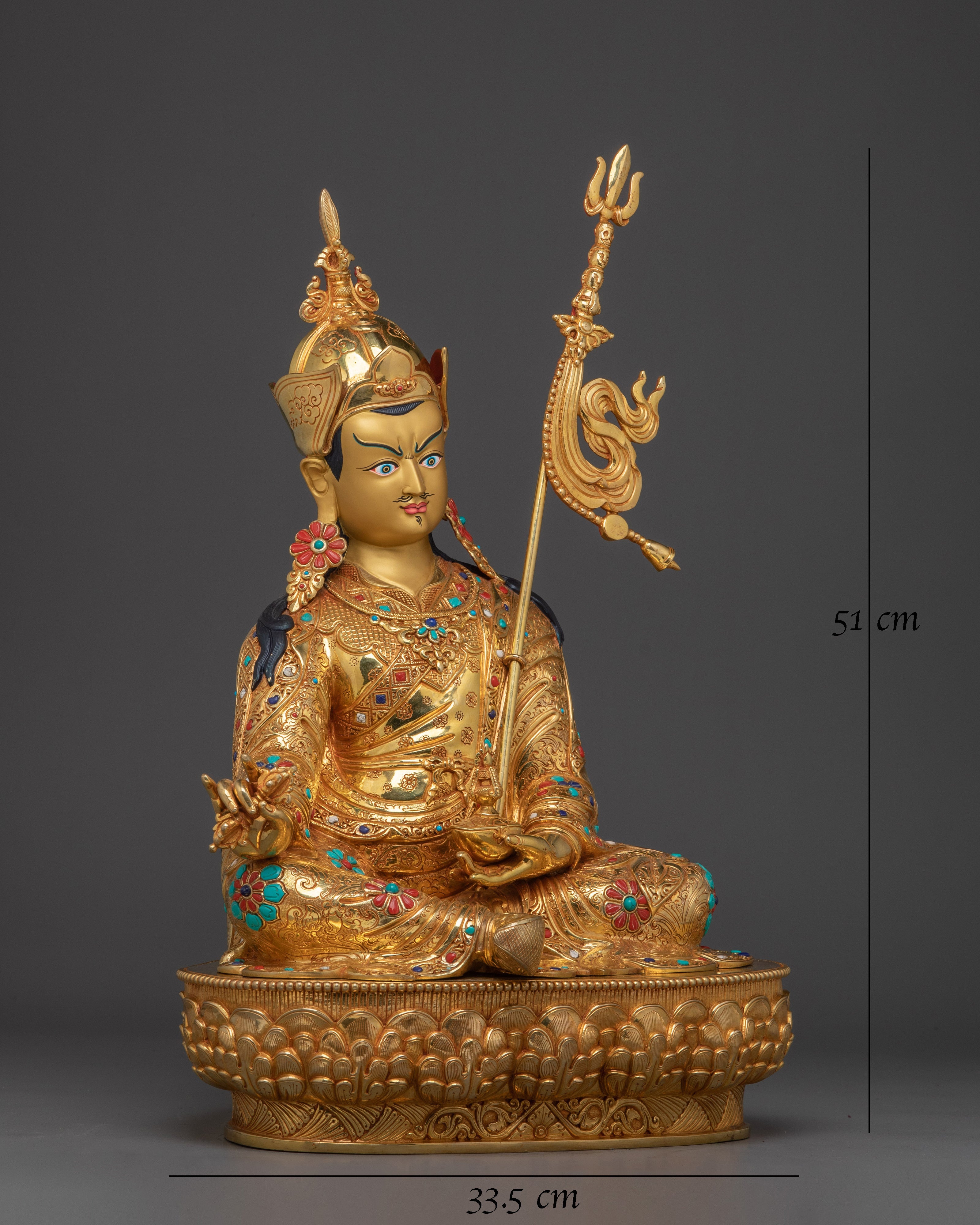 Guru Rinpoche Statue with Copper and Gemstones