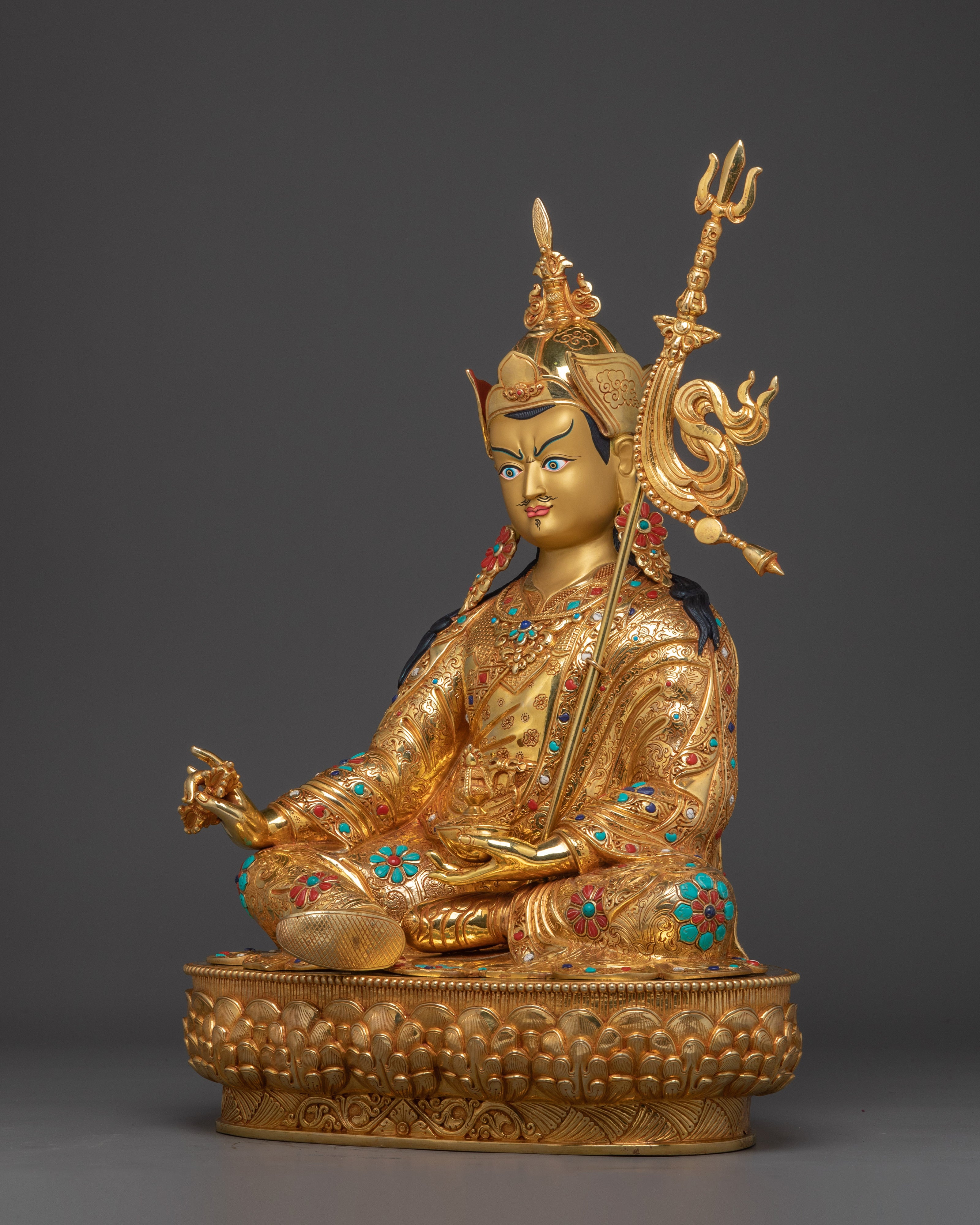 Handcrafted Guru Rinpoche Statue with Copper and Gemstones | Lotus-Born Master