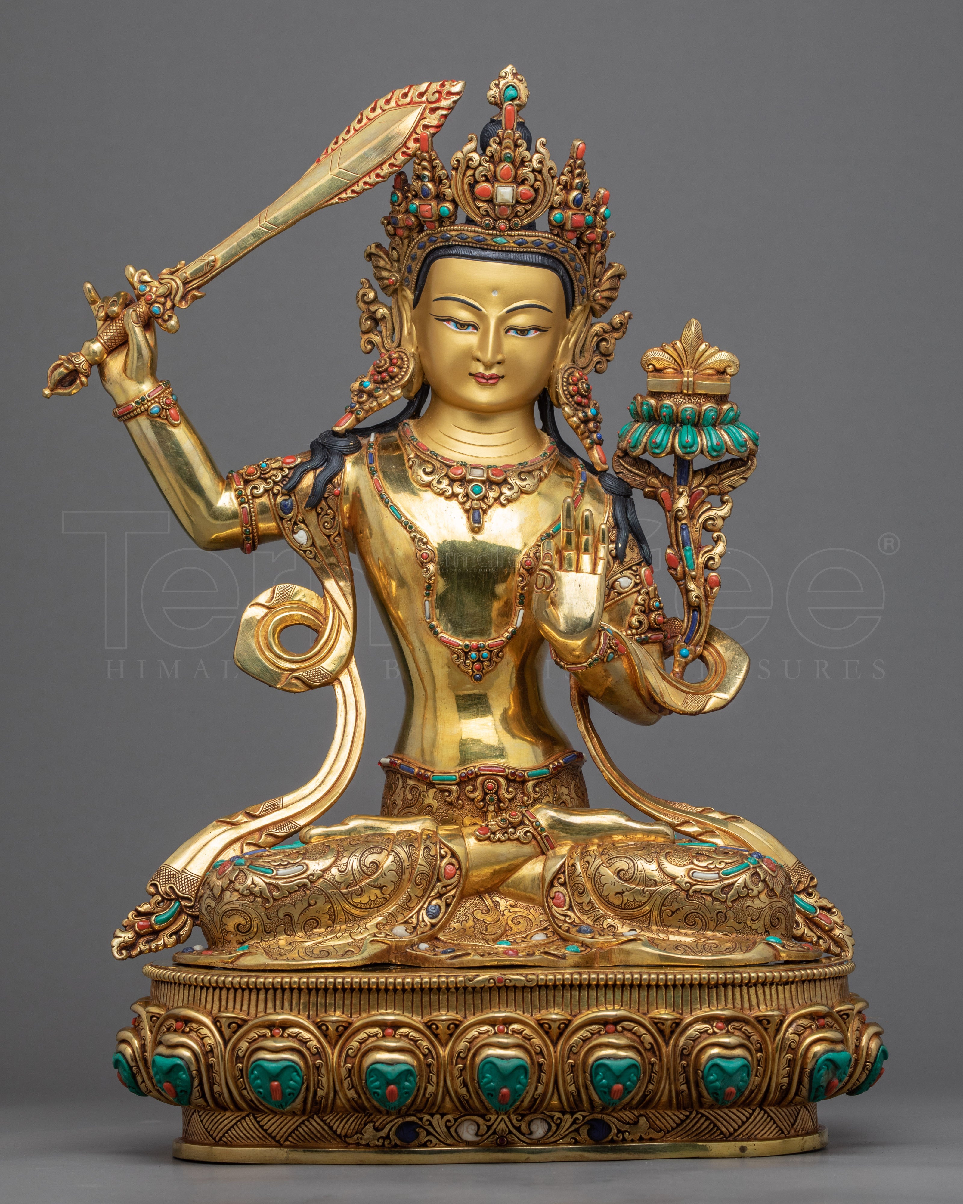 Manjushri Buddhism Statue | Tibetan Art Plated with Gold