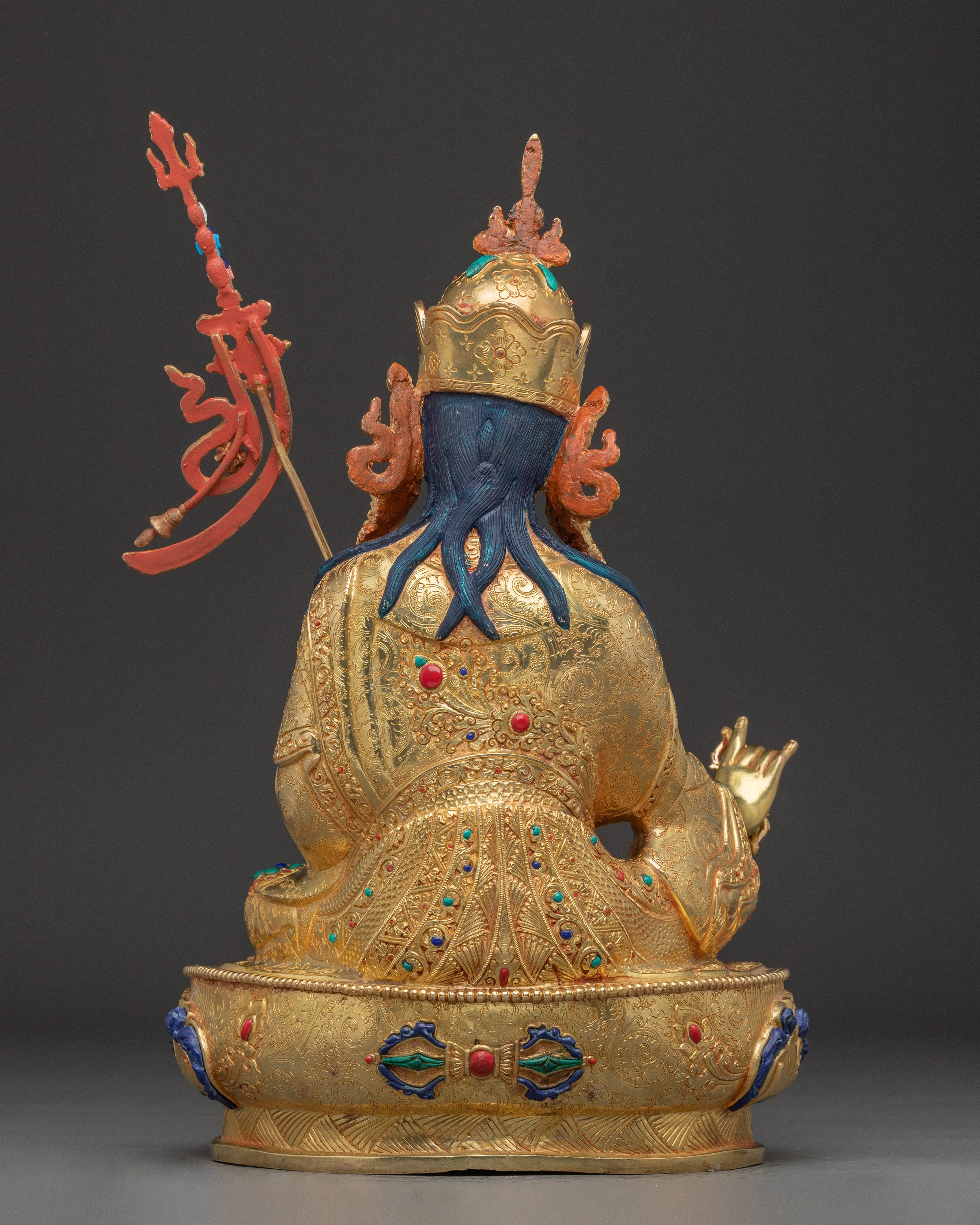 Guru Rinpoche Statue with Gemstones | Copper Statue for Meditation and Spiritual Altar