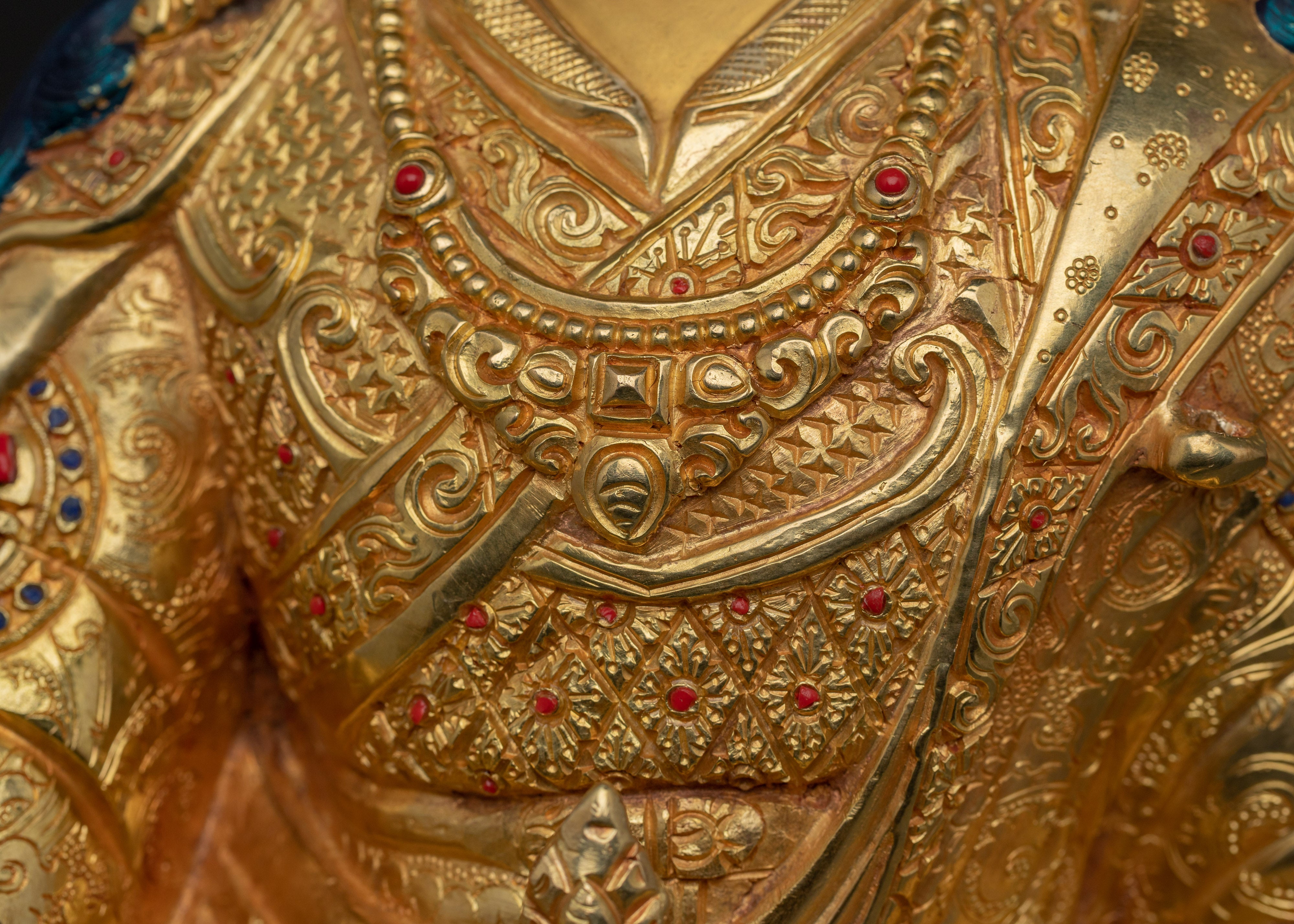 Guru Rinpoche Statue with Gemstones | Copper Statue for Meditation and Spiritual Altar