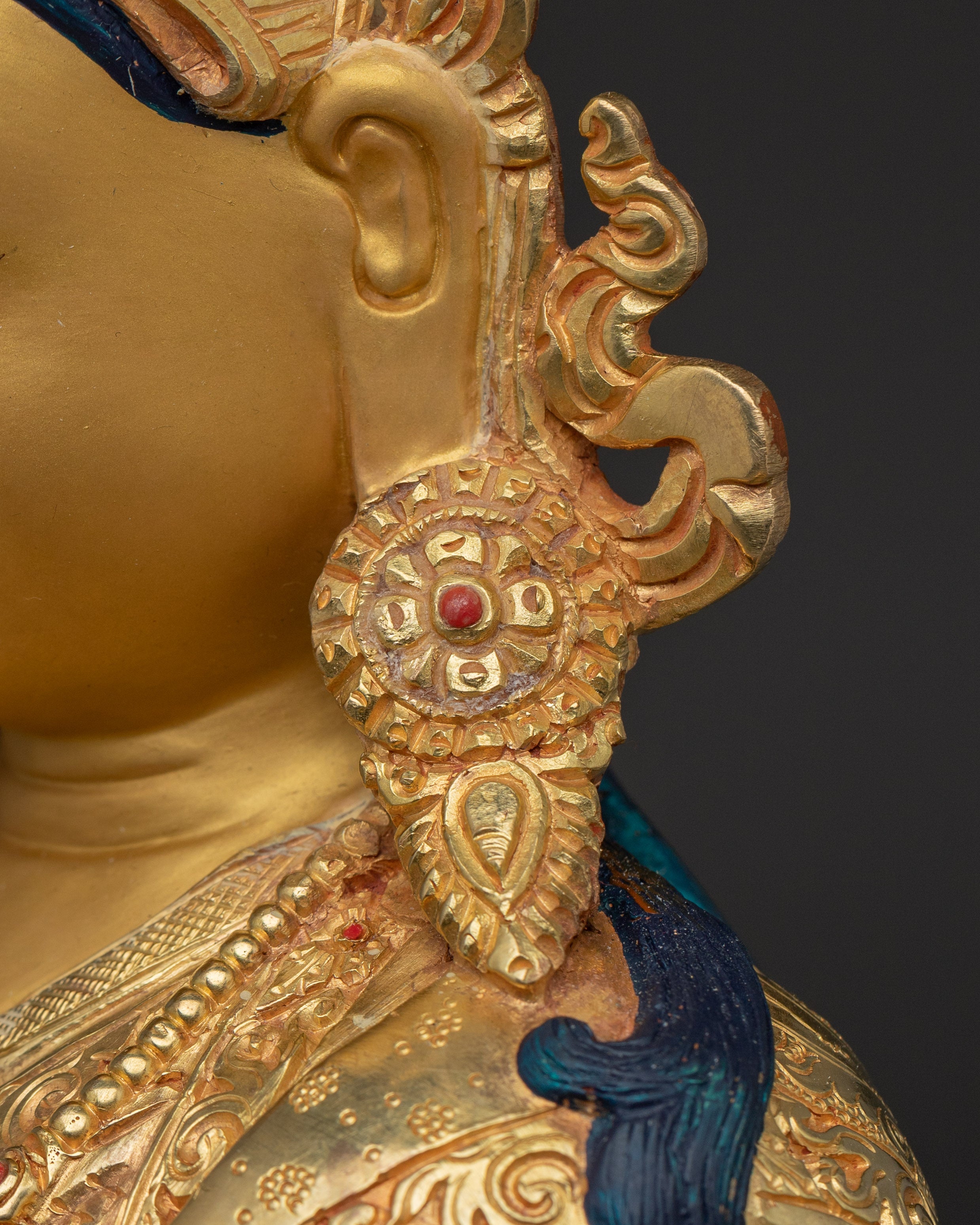 Guru Rinpoche Statue with Gemstones | Copper Statue for Meditation and Spiritual Altar