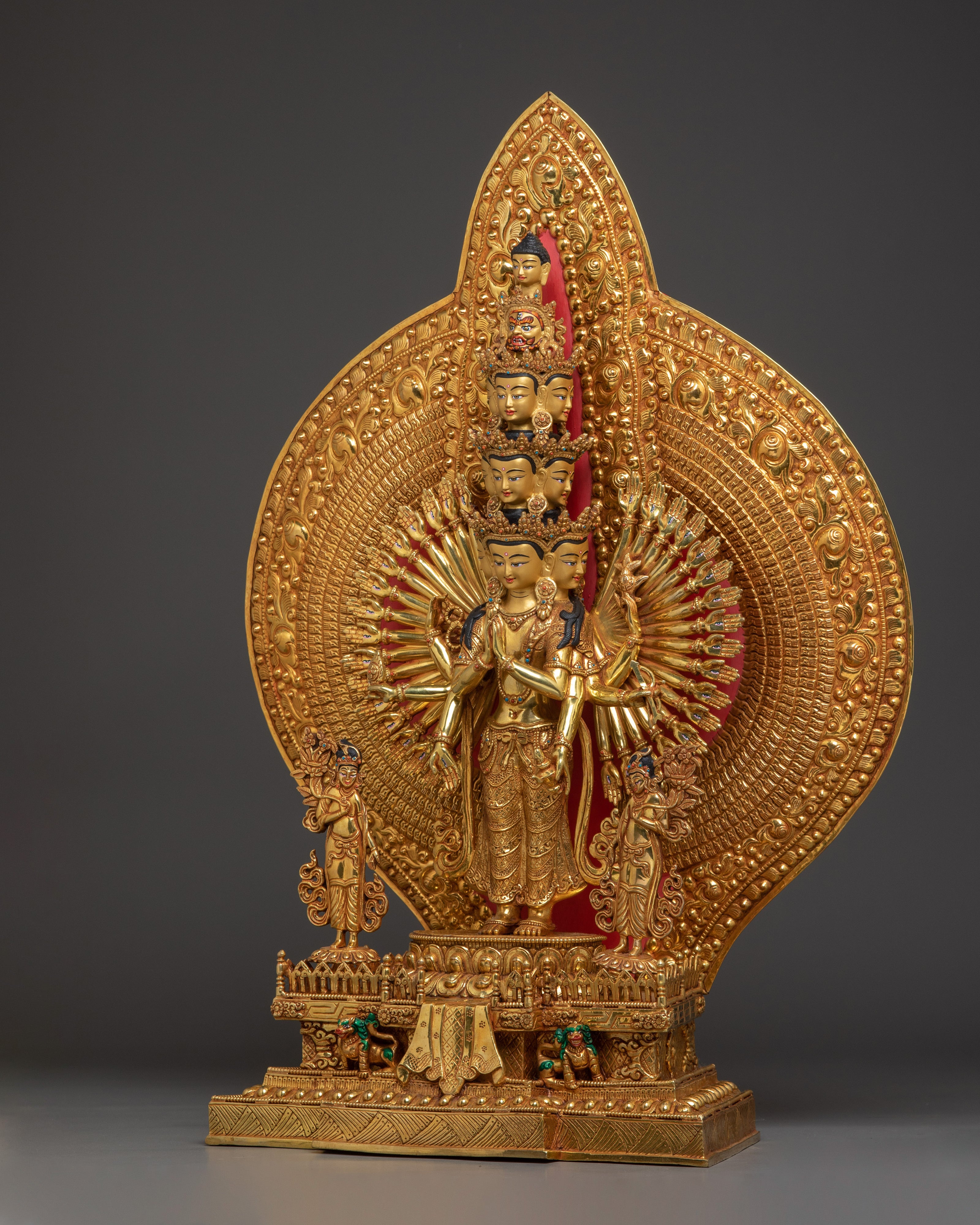 1000 Armed Chenrezig Gold Gilded Statue | The Bodhisattva of Infinite Compassion