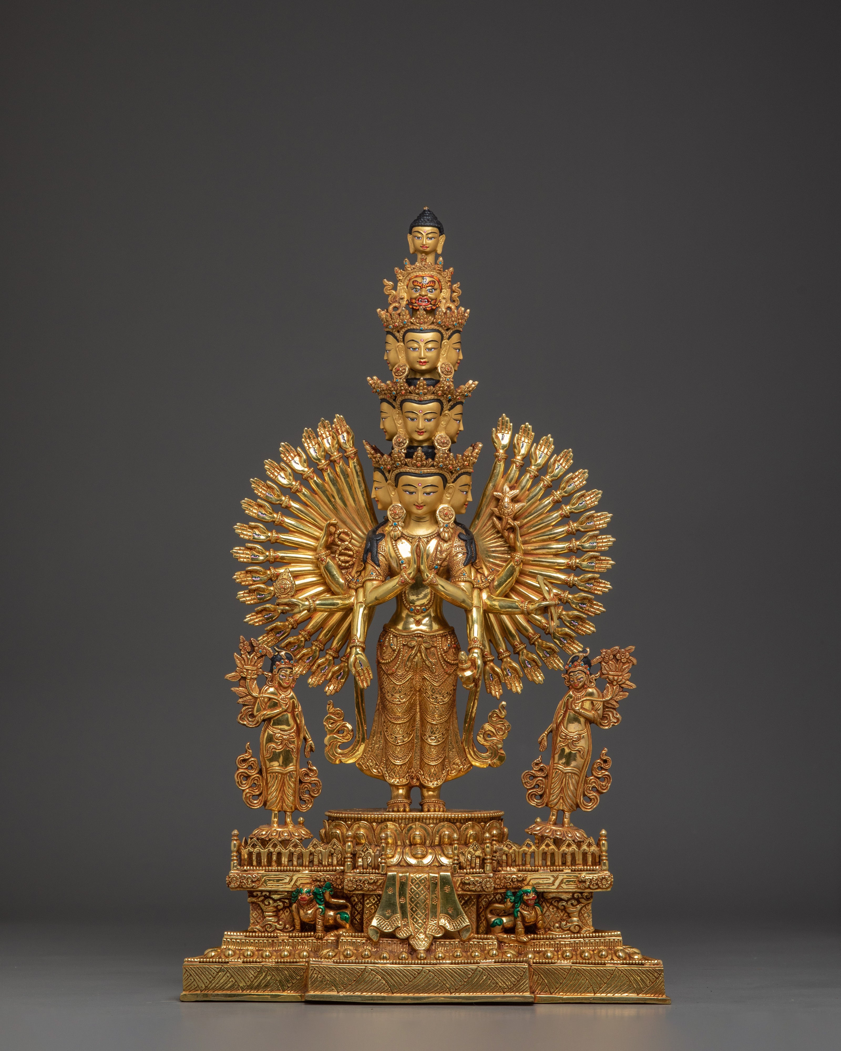 1000 Armed Chenrezig Gold Gilded Statue | The Bodhisattva of Infinite Compassion