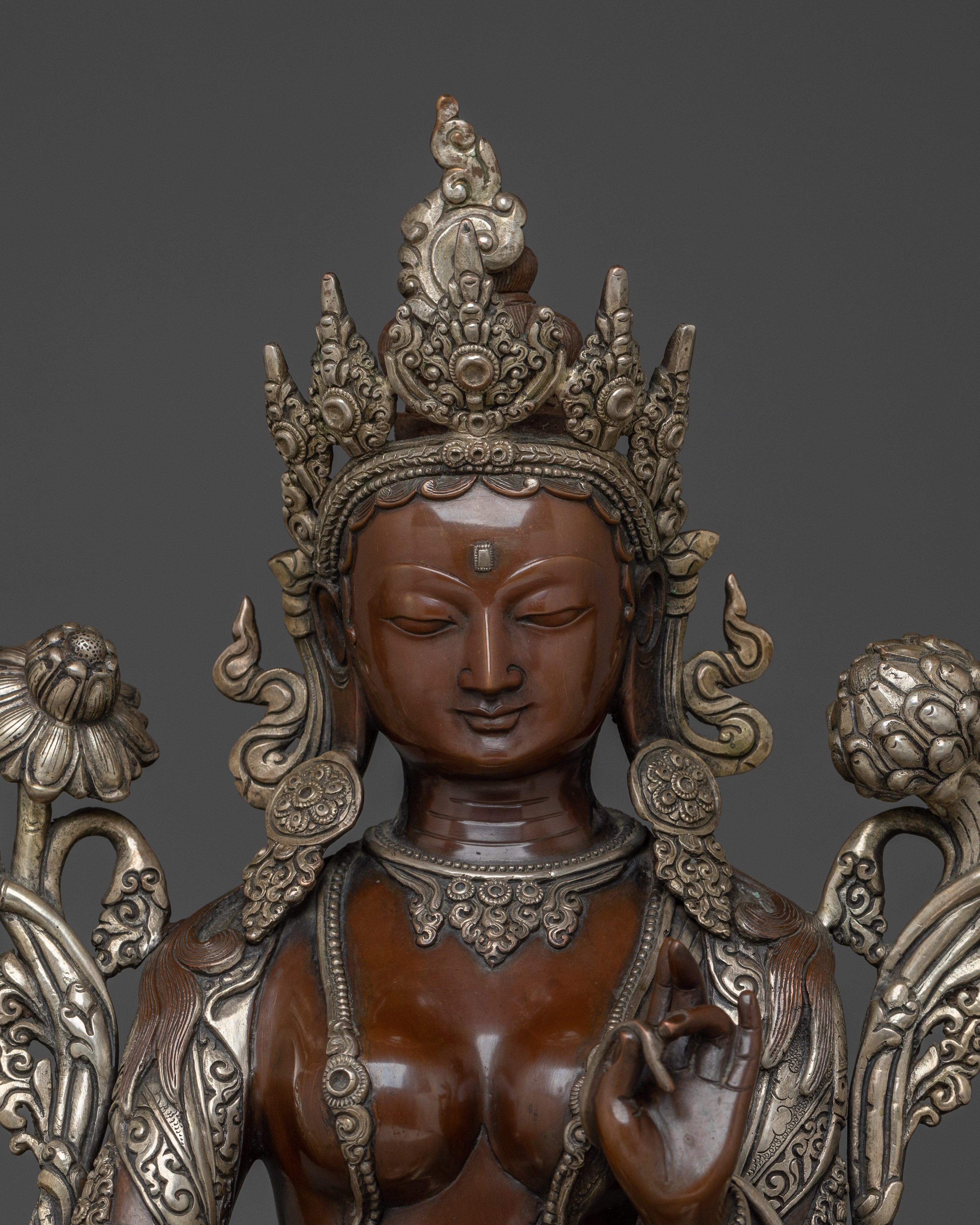 15.7 Inch Oxidized Green Tara Figurine | Symbol of Compassion