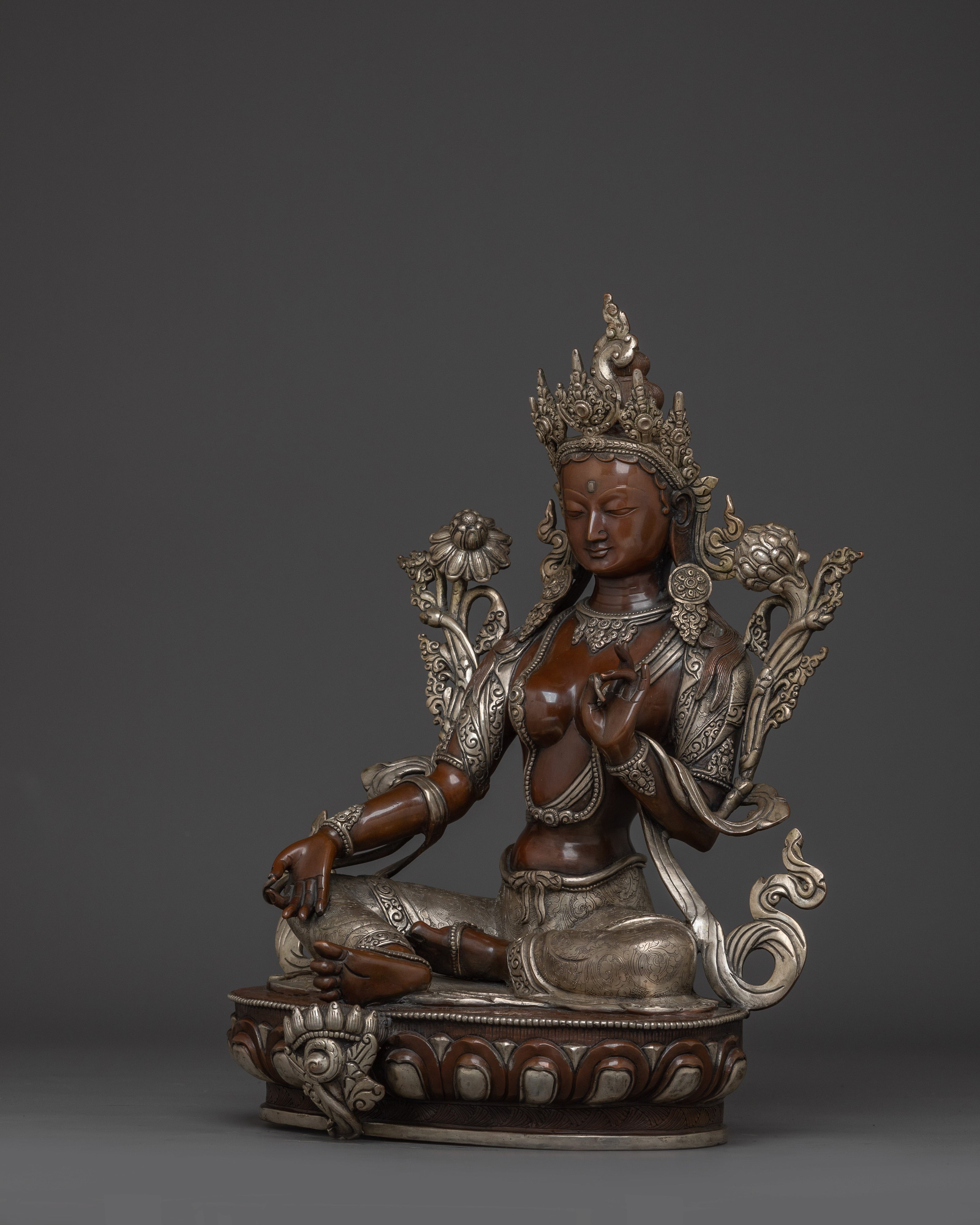15.7 Inch Oxidized Green Tara Figurine | Symbol of Compassion