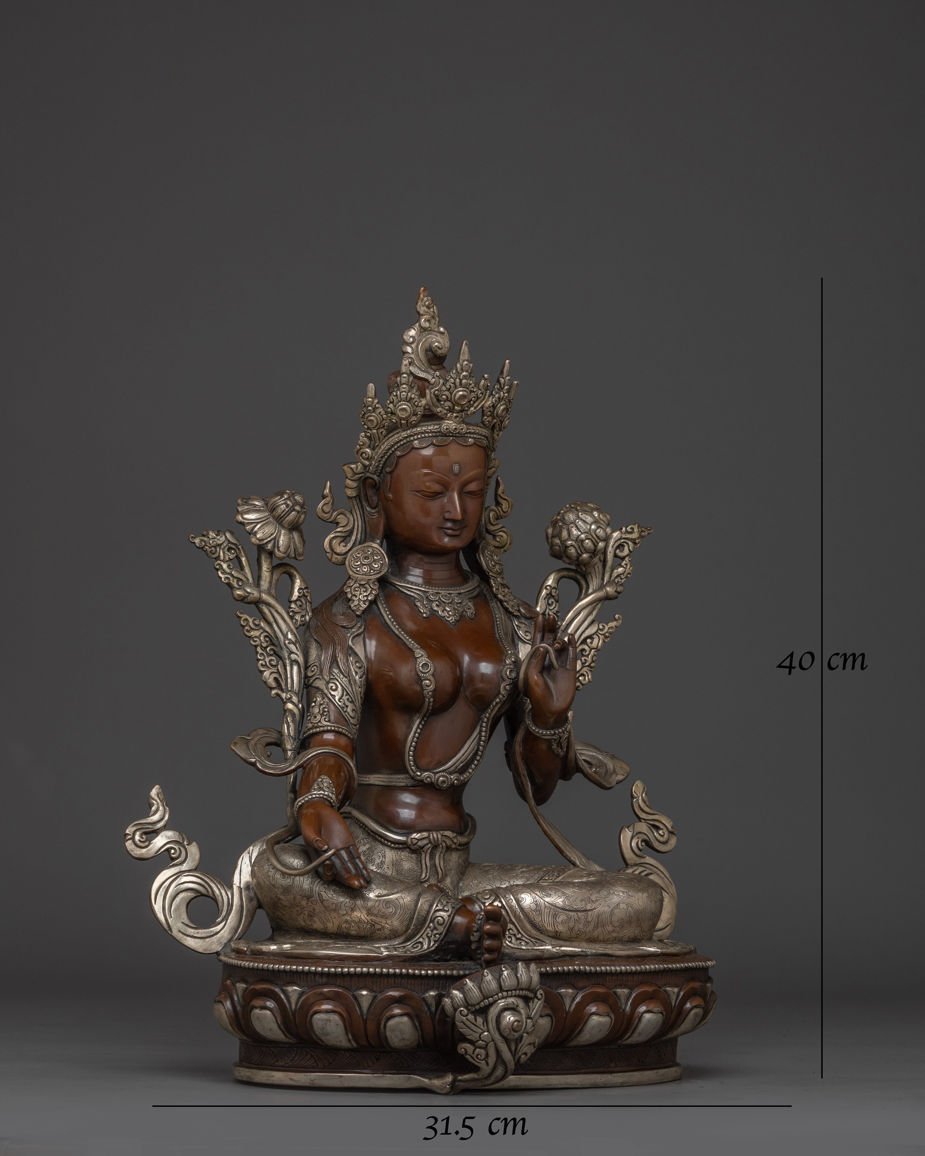 15.7 Inch Oxidized Green Tara Figurine