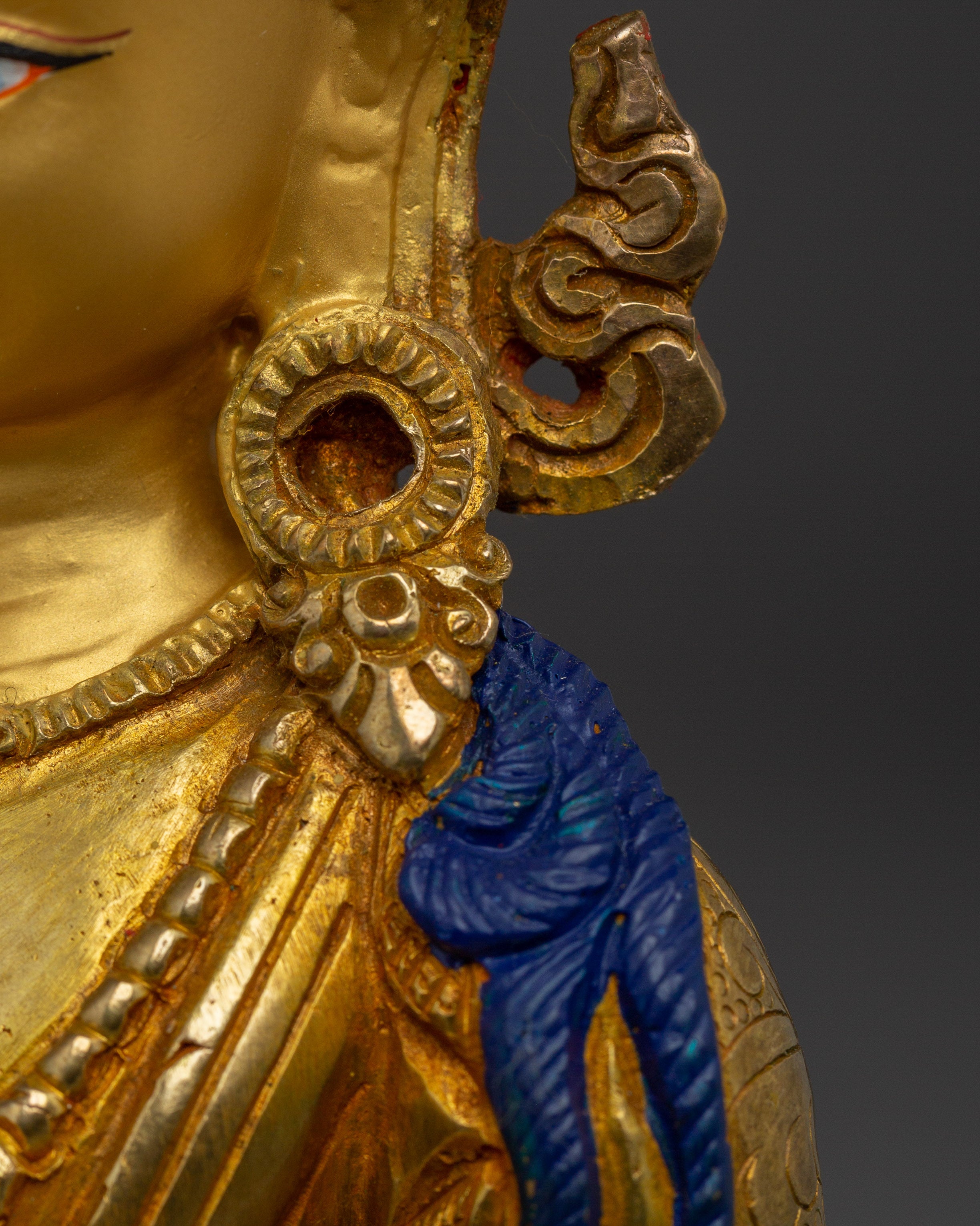 Handmade Ksitigarbha Copper Statue With 24K Gold | Meditation and Spiritual Spaces