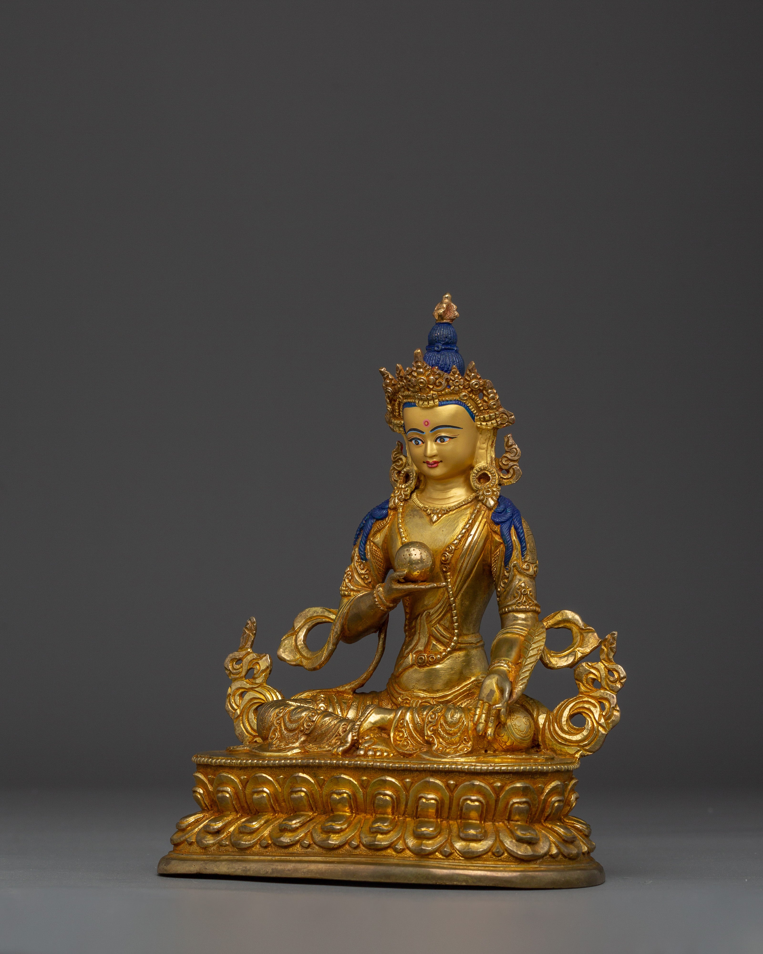 Handmade Ksitigarbha Copper Statue With 24K Gold | Meditation and Spiritual Spaces