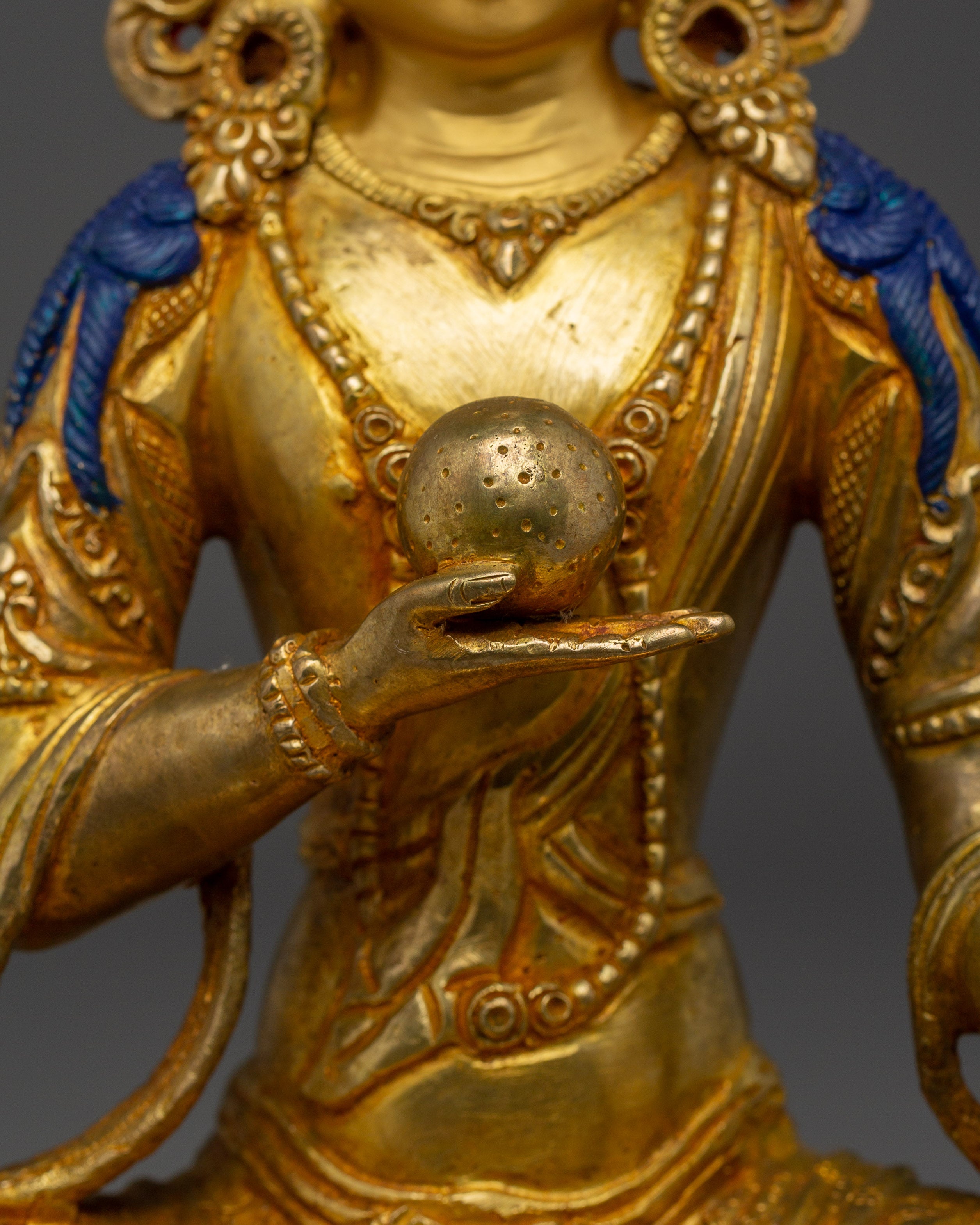 Handmade Ksitigarbha Copper Statue With 24K Gold | Meditation and Spiritual Spaces