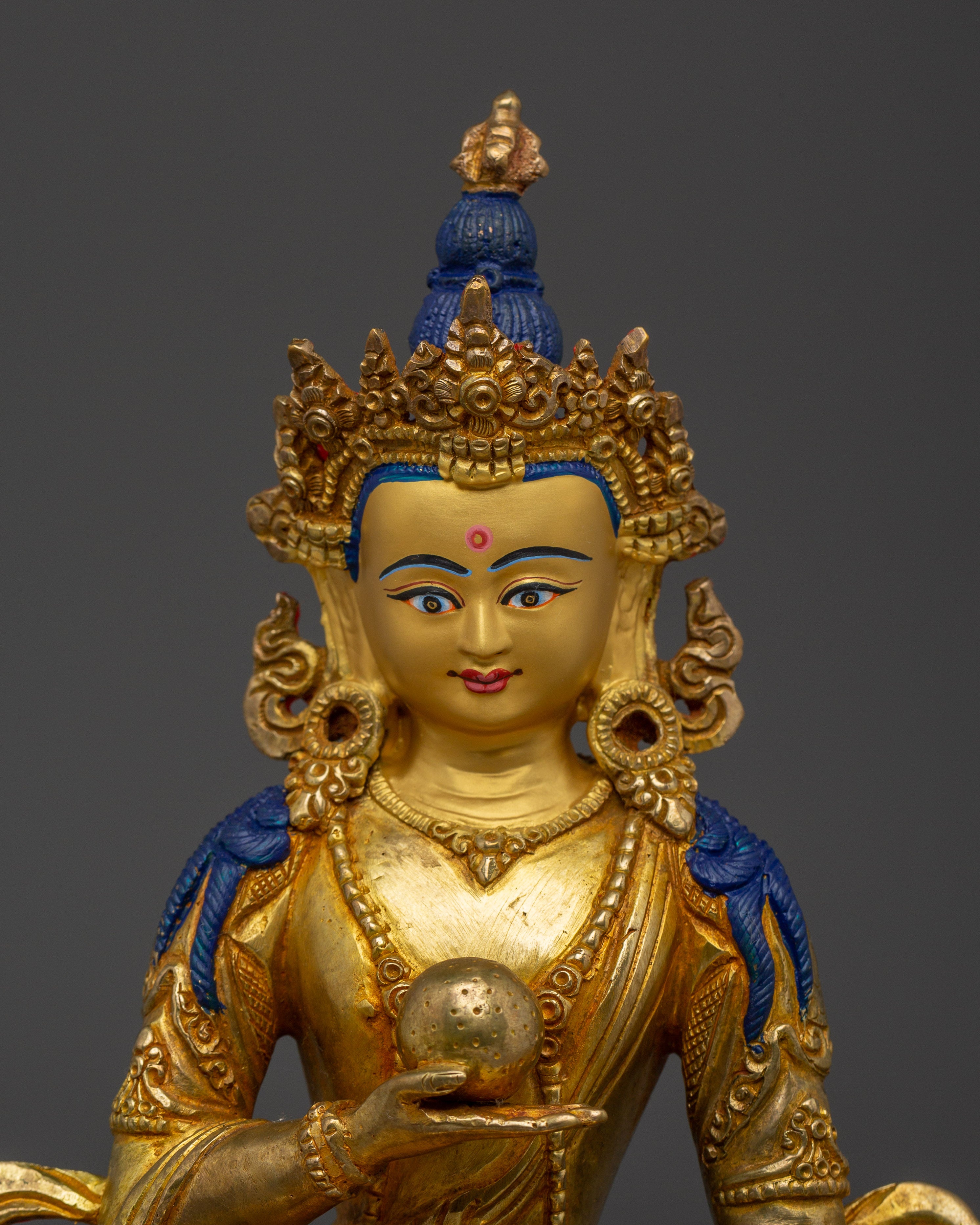 Handmade Ksitigarbha Copper Statue With 24K Gold | Meditation and Spiritual Spaces