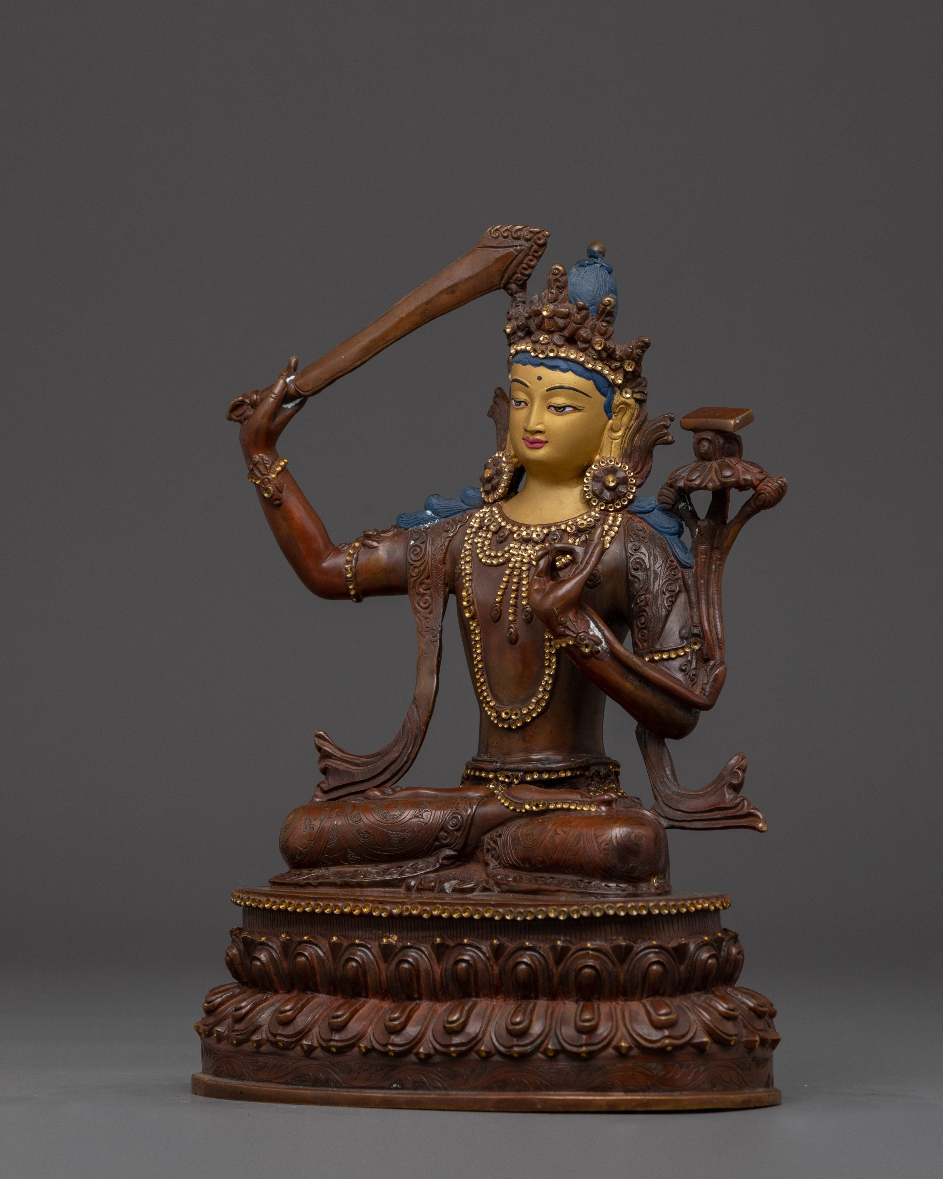 Manjushri Oxidized Copper Buddhist Deity | Buddhist Bodhisattva of Wisdom
