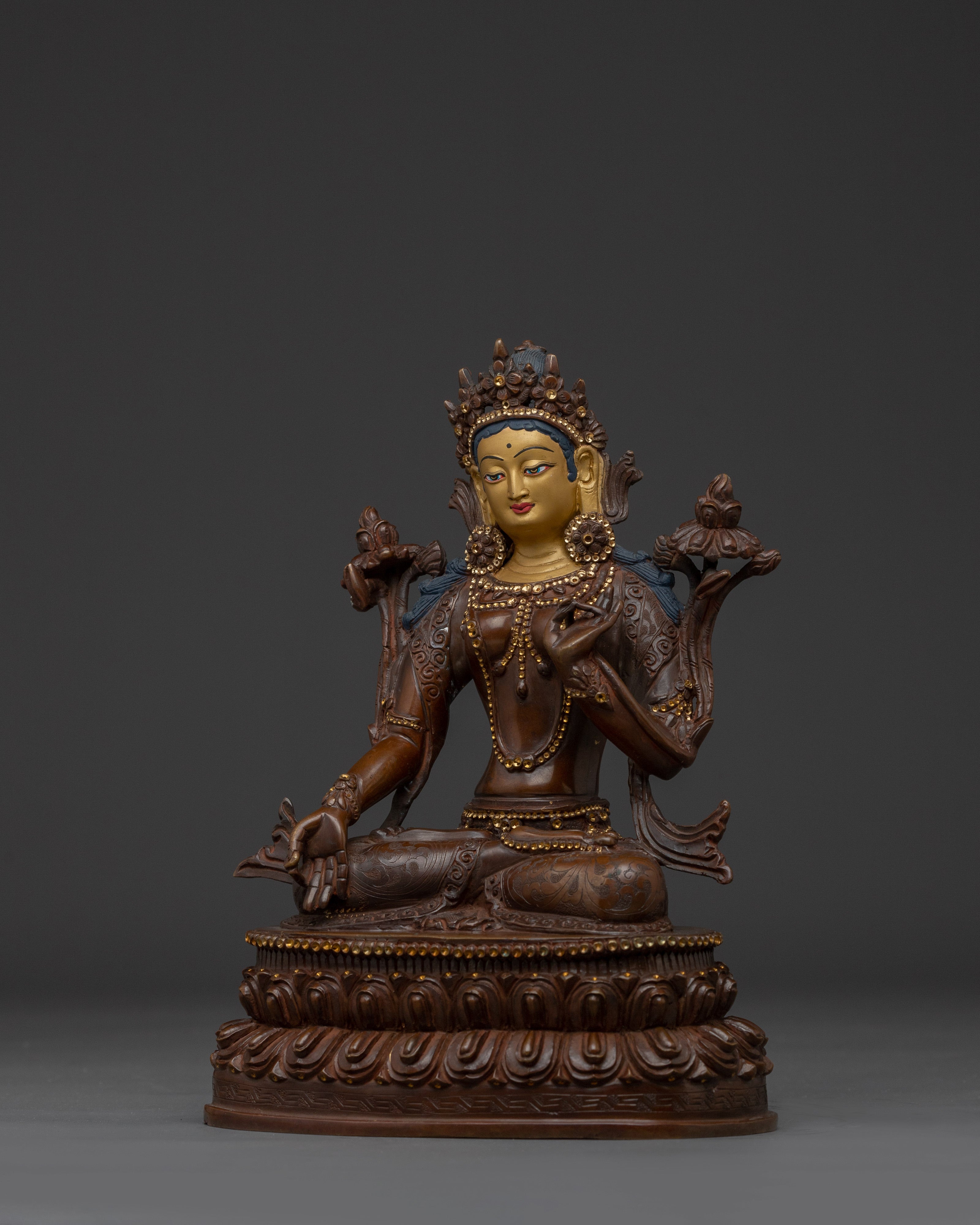 Handcrafted White Tara Copper Female Deity | Oxidized Copper with Acrylic Paint