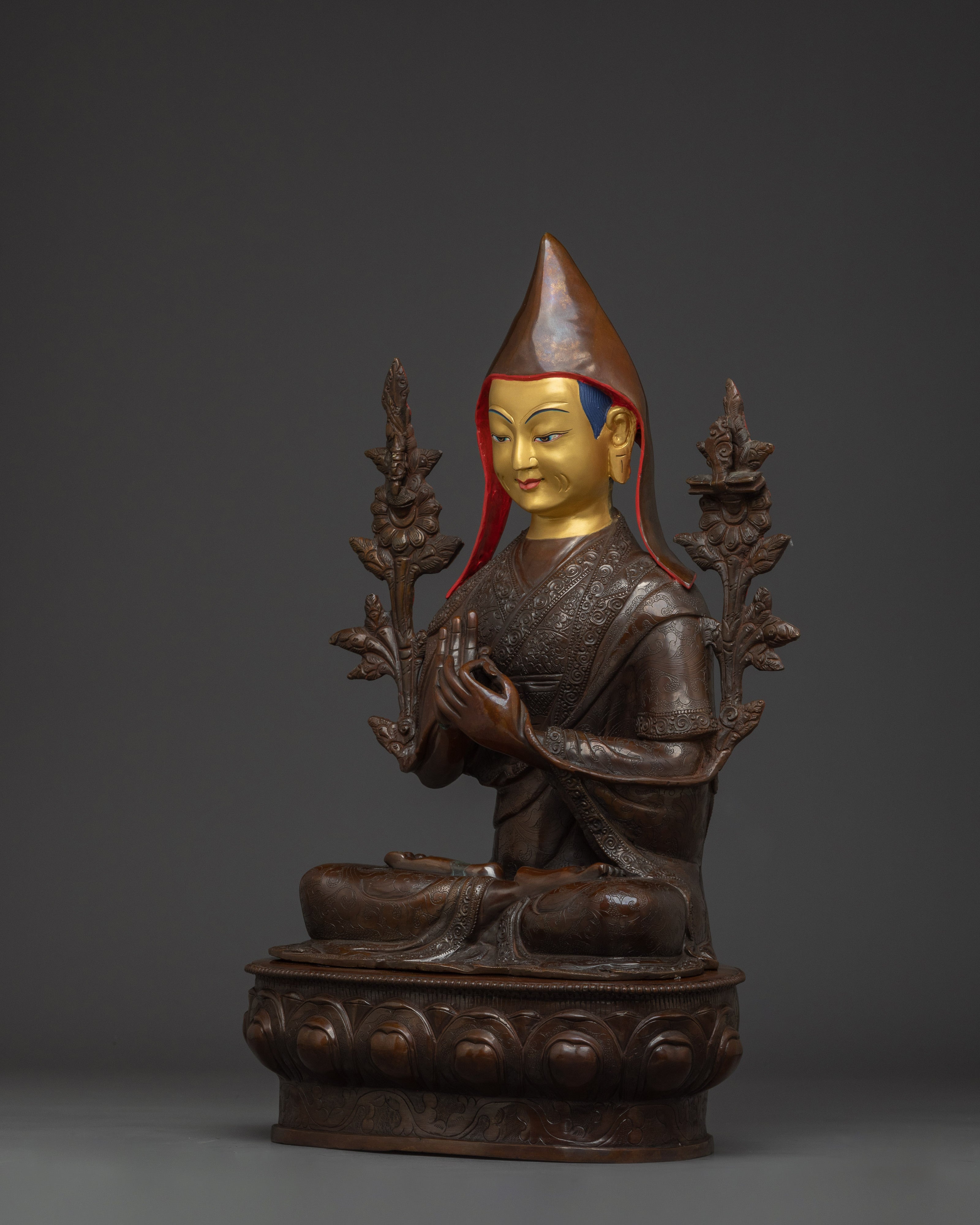 Oxidized Tsongkhapa Set Statue | Himalayan Handcrafted Sculpture