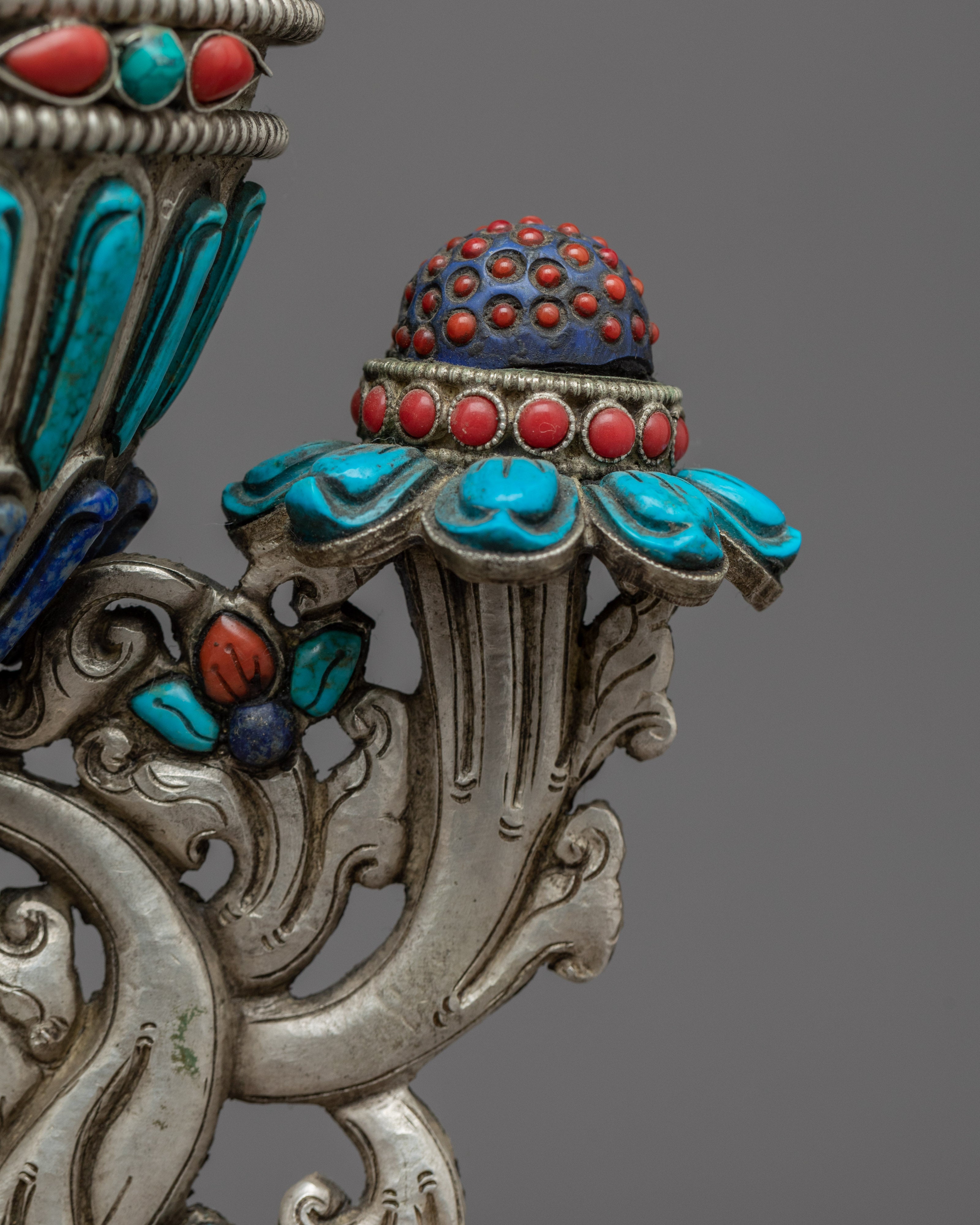 Tibetan Buddha Shakyamuni Sculpture | Silver Plated Himalayan Art