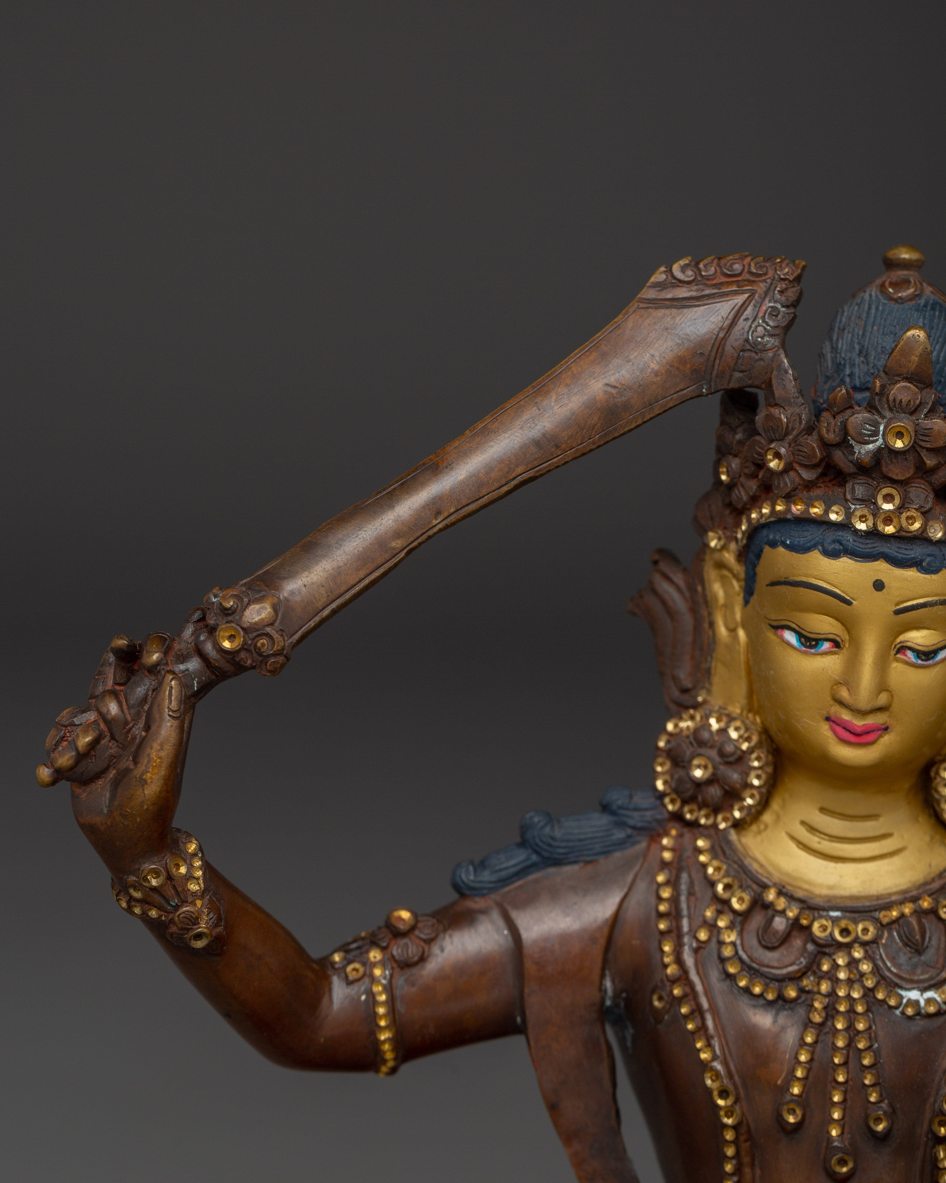 Copper Manjushri Statue for Meditation | Wisdom Deity for Altar & Spiritual Focus