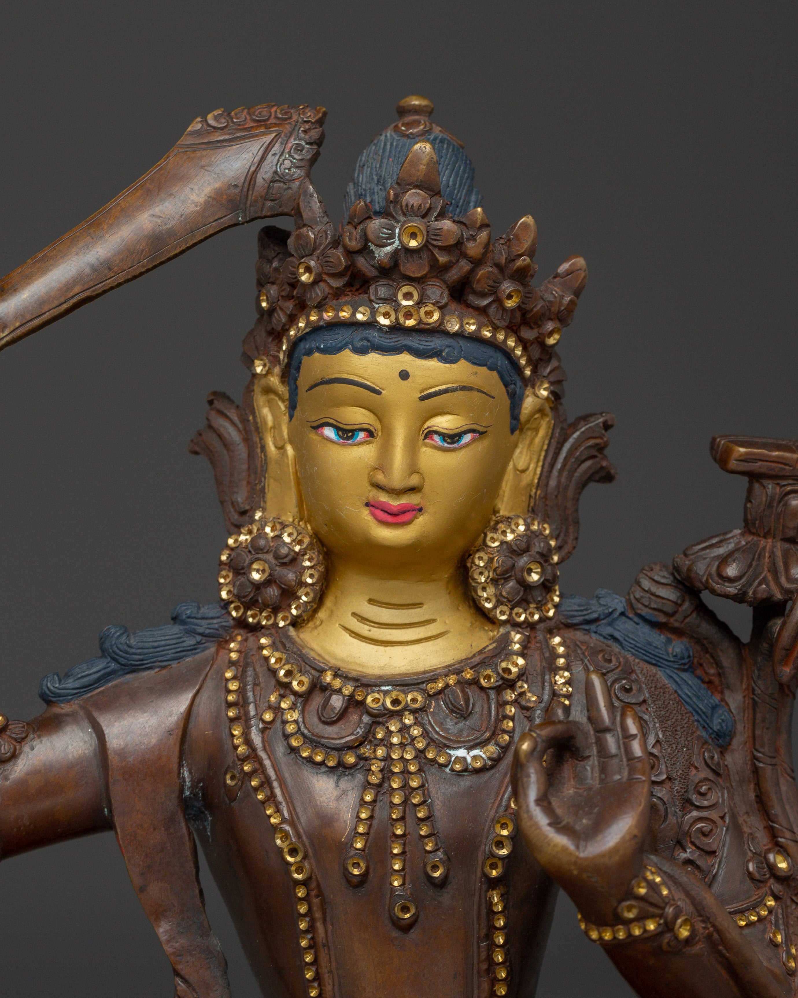 Copper Manjushri Statue for Meditation | Wisdom Deity for Altar & Spiritual Focus