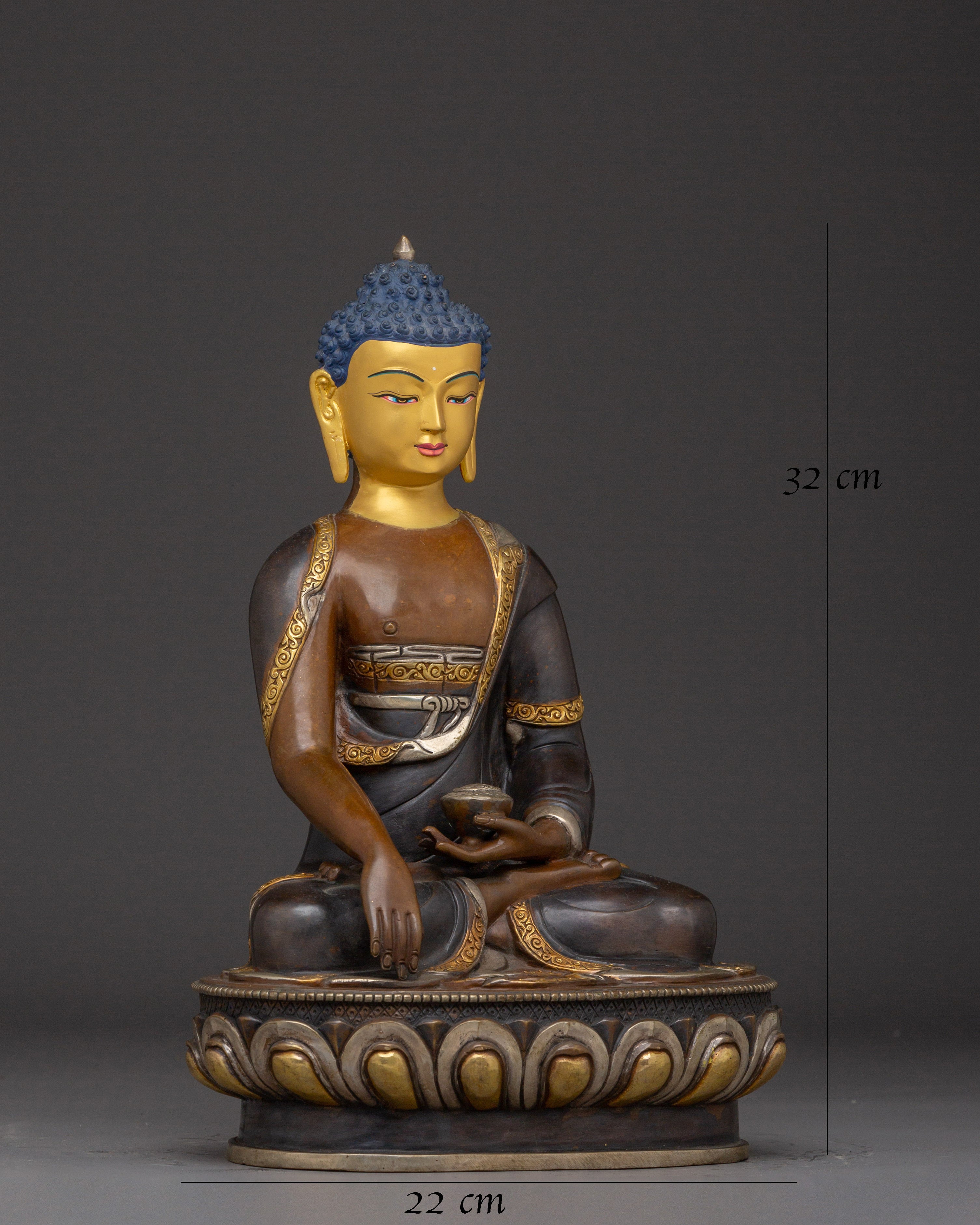 Elegant Oxidized Copper Shakyamuni Buddha Statue