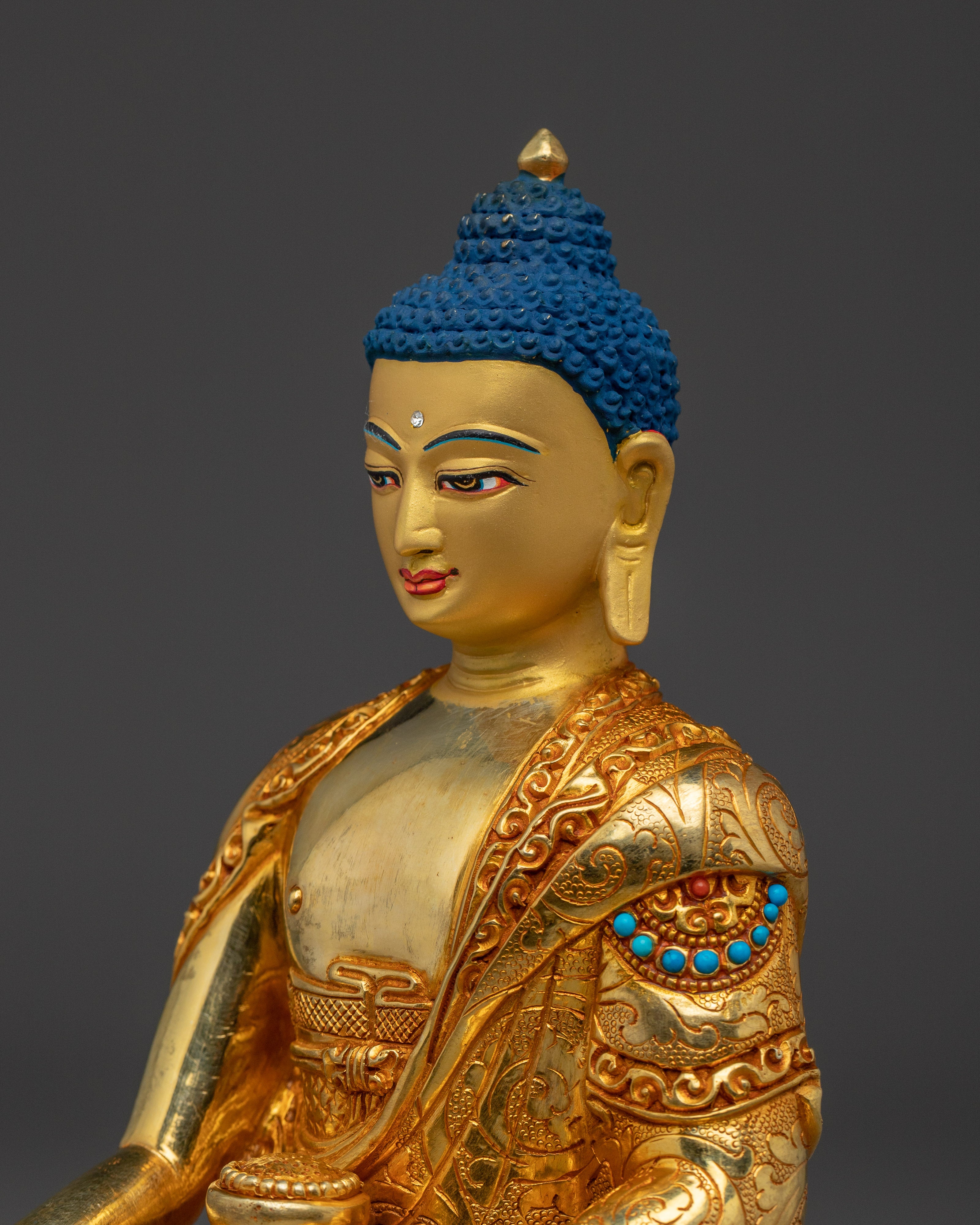 Buddha Enlightenment Statue Shakyamuni | Copper Body 8.1" Sculpture