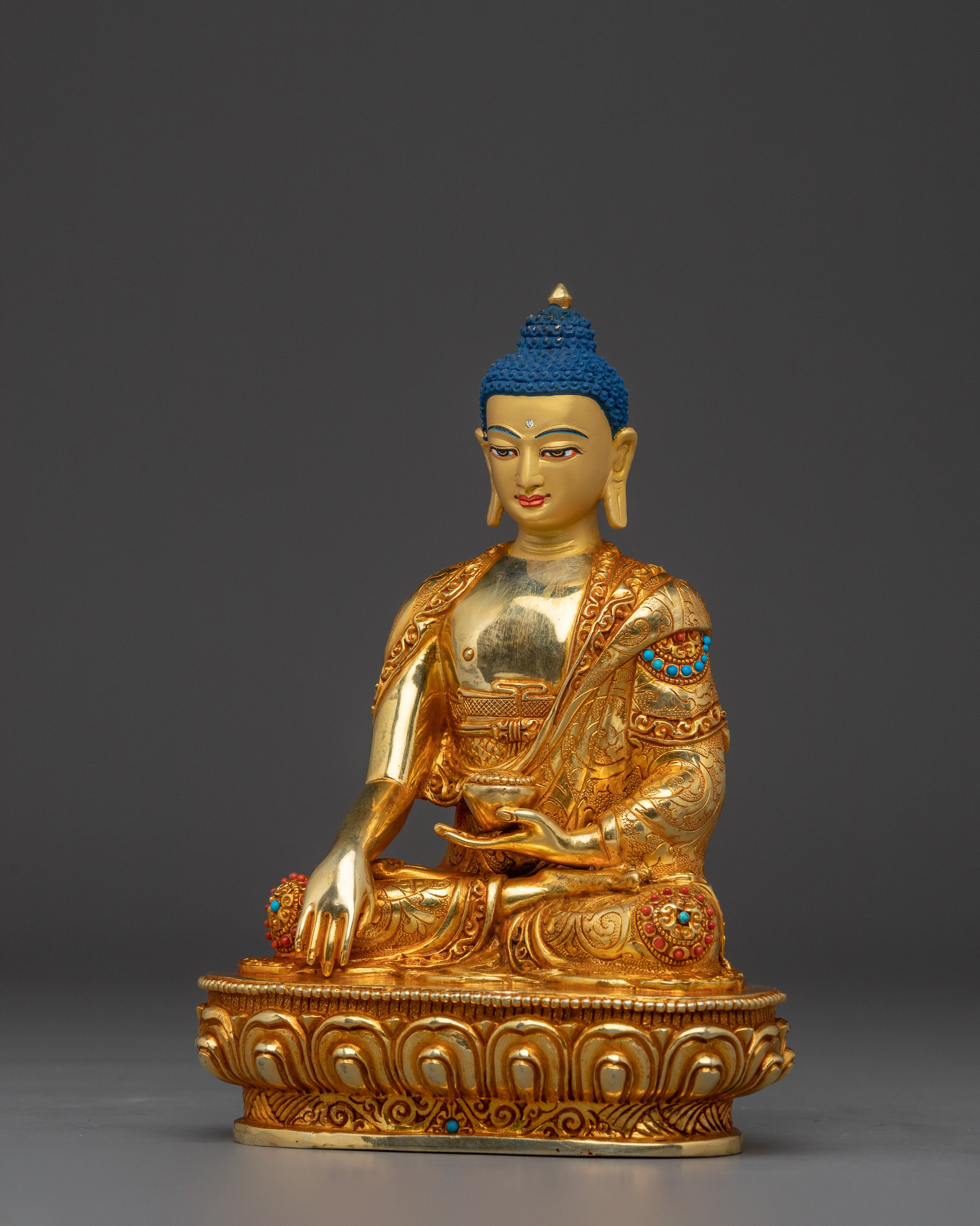 Buddha Enlightenment Statue Shakyamuni | Copper Body 8.1" Sculpture