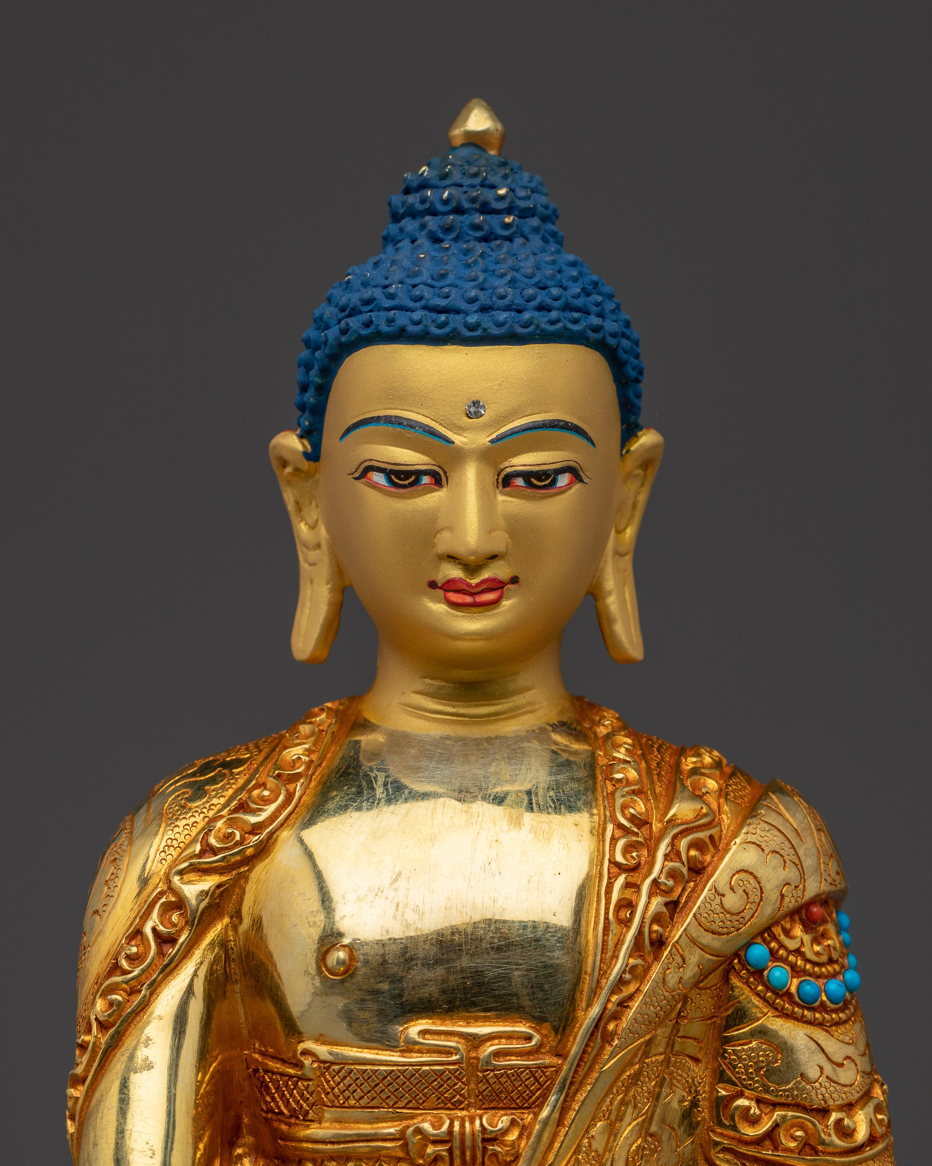 Buddha Enlightenment Statue Shakyamuni | Copper Body 8.1" Sculpture