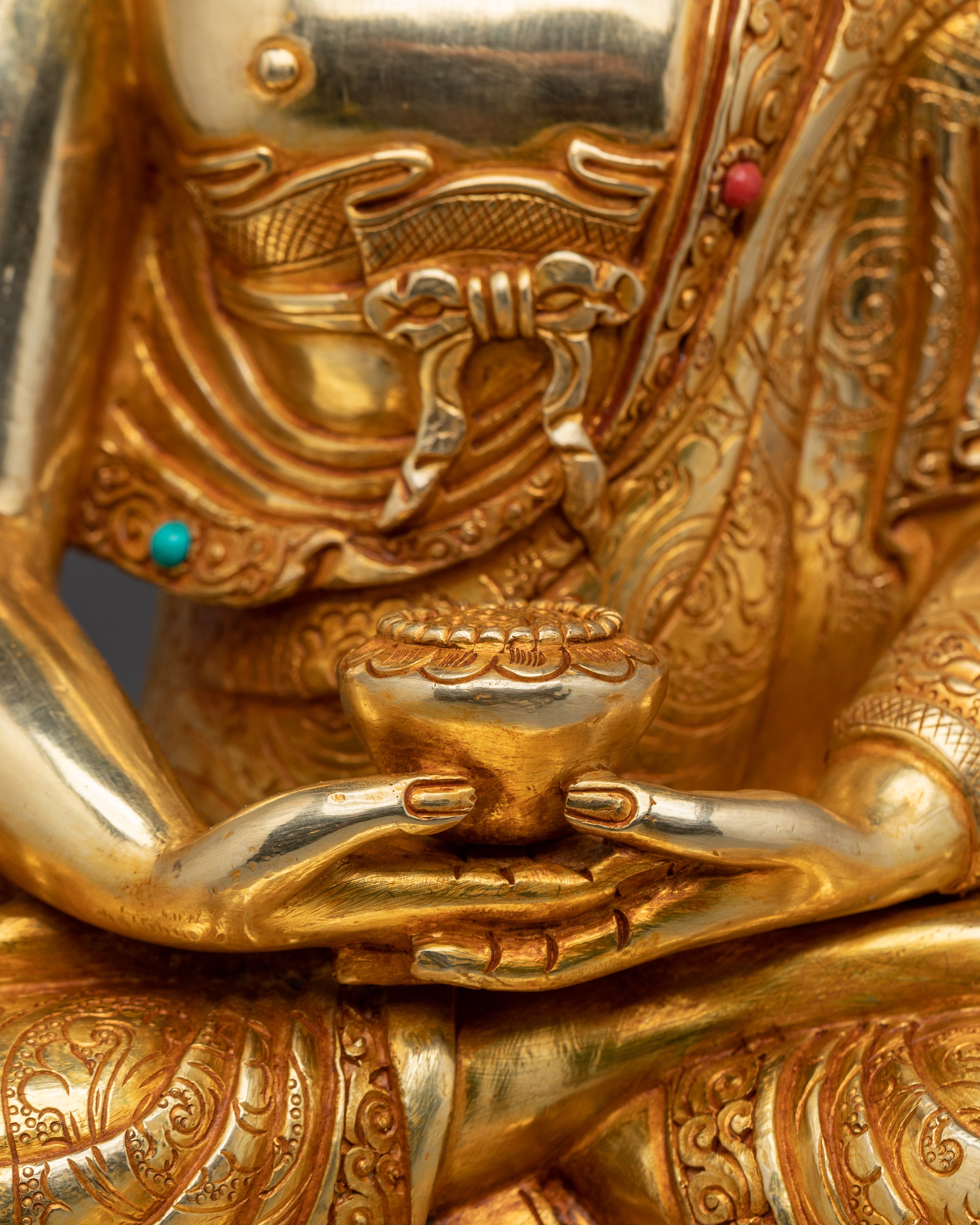 Serene Amitabha Buddha Golden Statue | Dharmakara - 48 Great Vows
