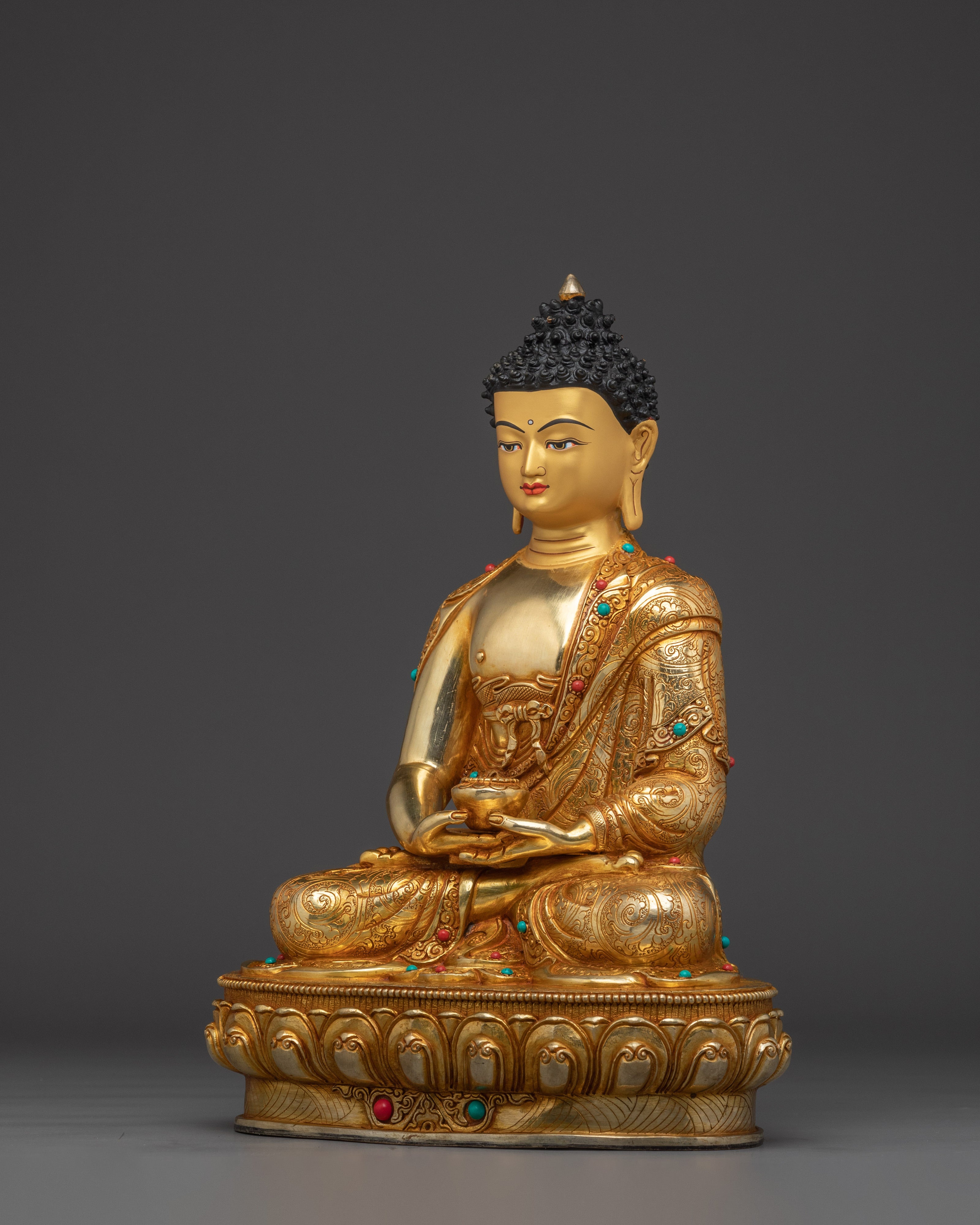 Serene Amitabha Buddha Golden Statue | Dharmakara - 48 Great Vows