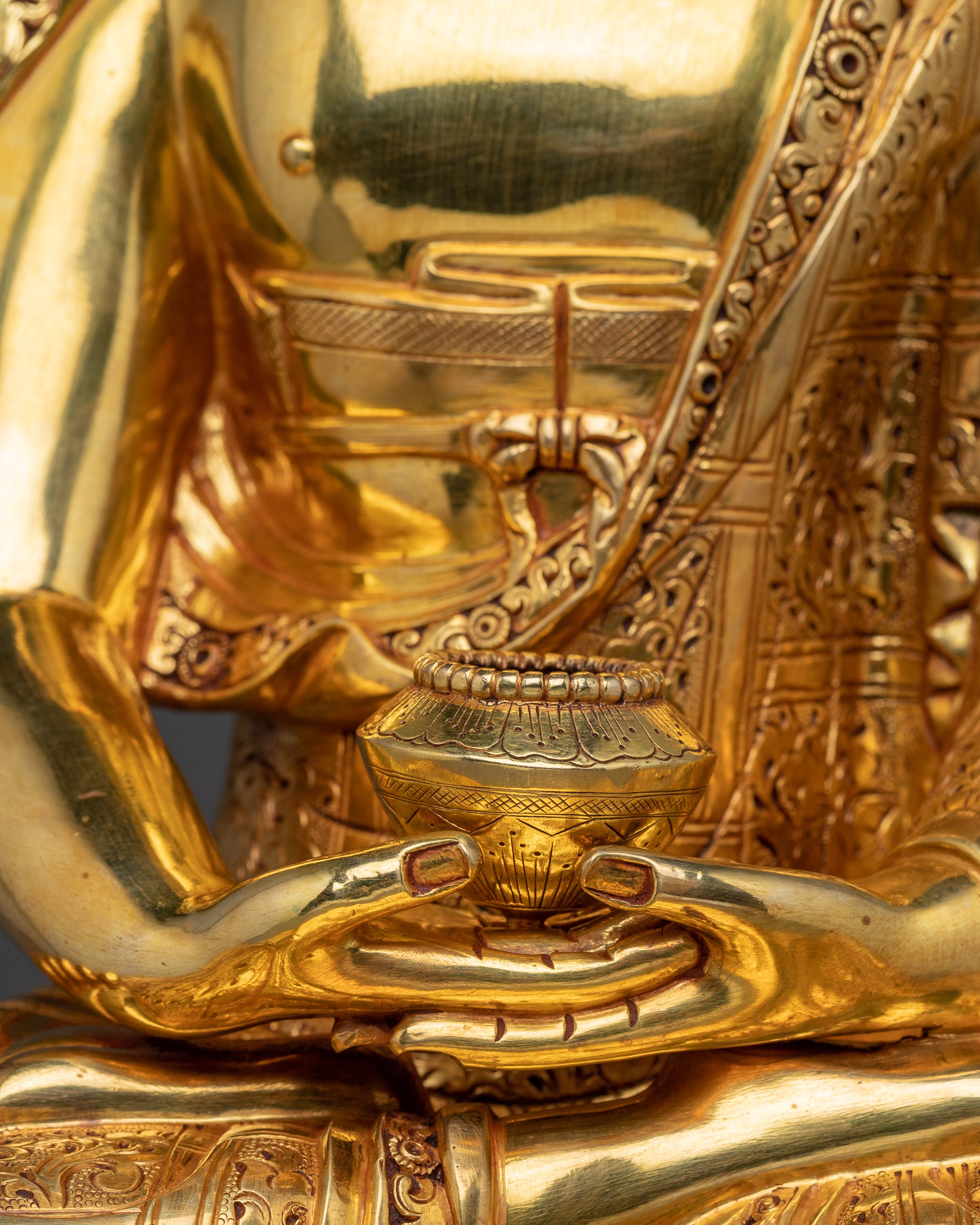 Amitabha Buddha Golden Handmade Copper Statue | 48 Great Vows Buddha