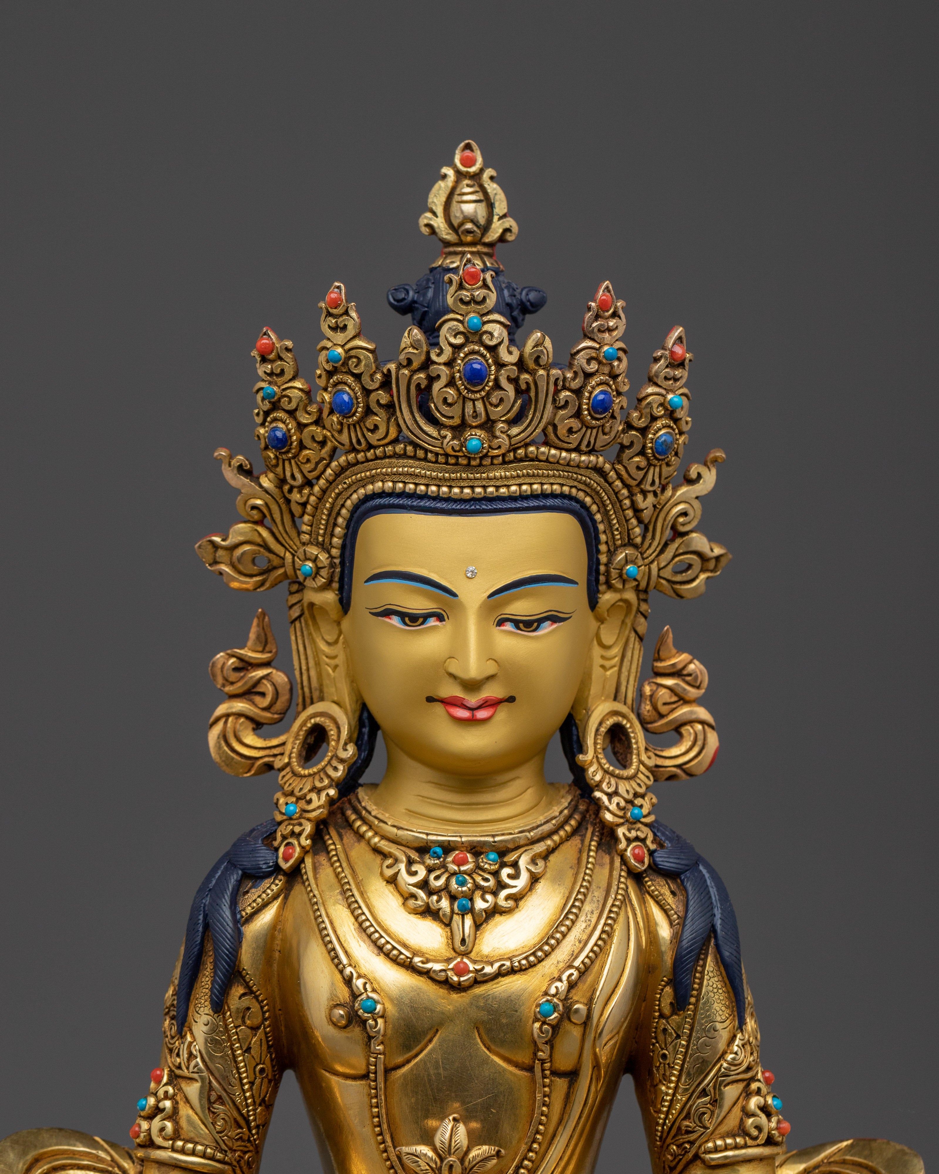 Handcrafted Amitayus copper statue | Meditation and Spiritual Longevity