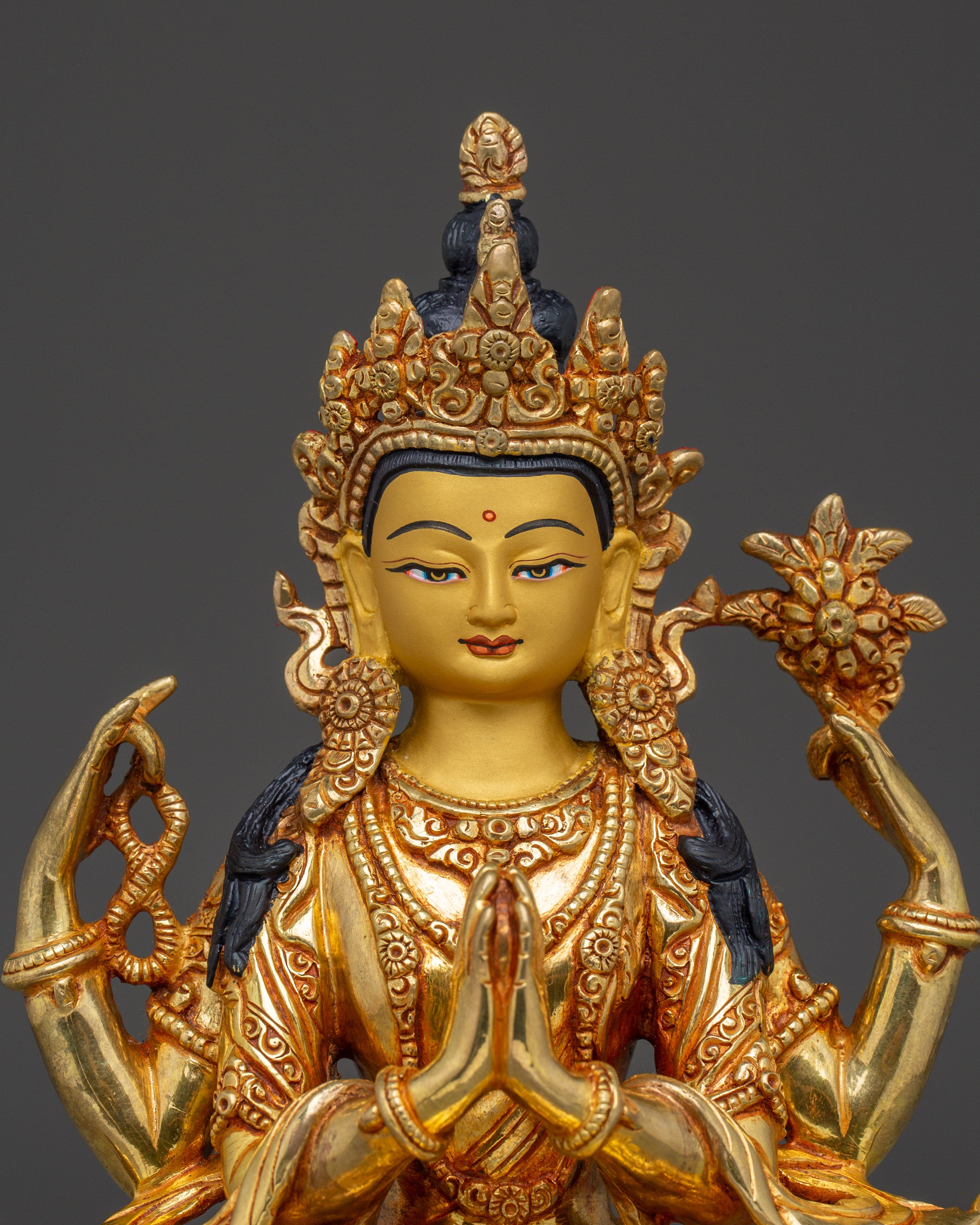 Handcrafted Avalokiteshvara Copper Statue | Deity Chenrezig Art for Meditation