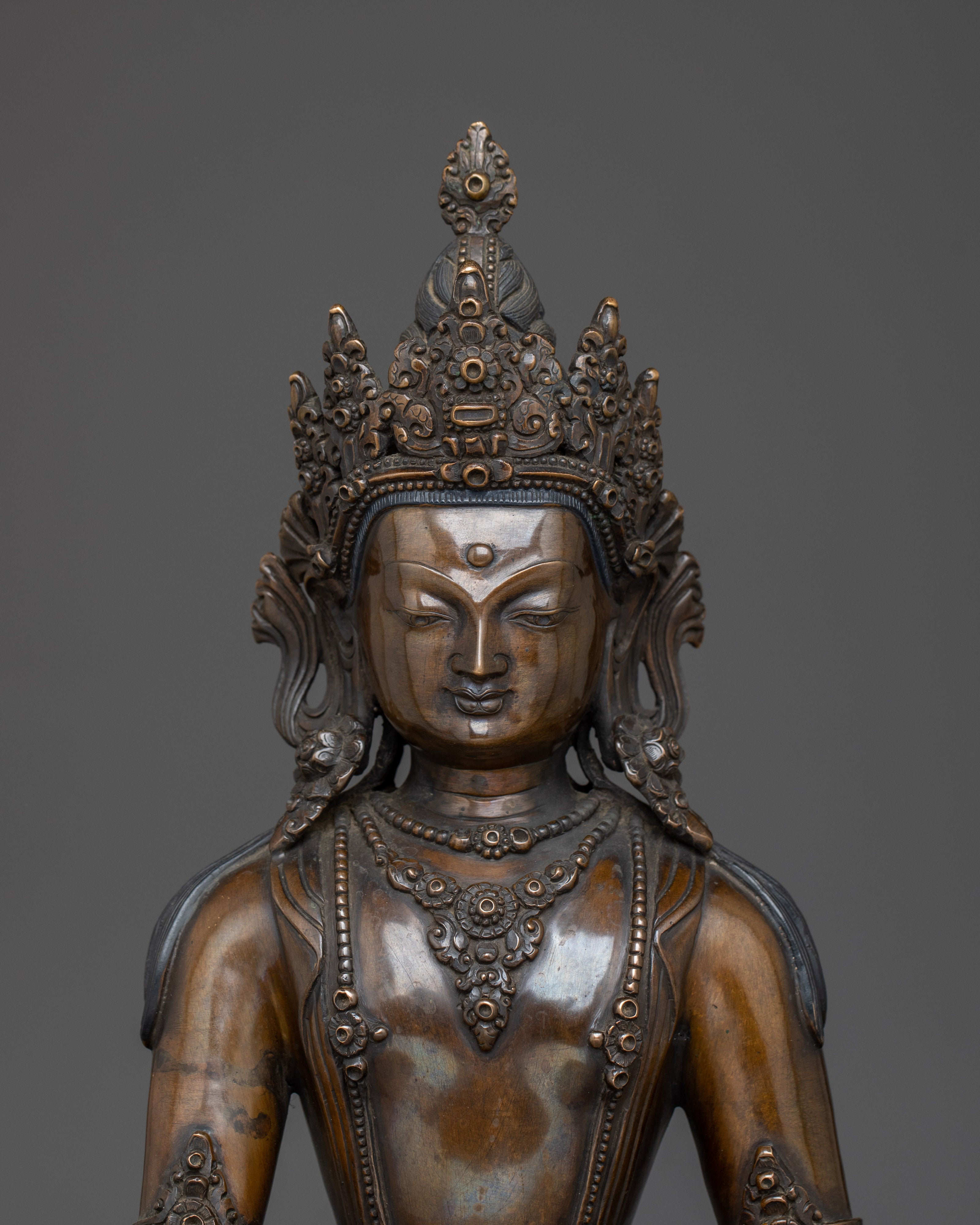 Oxidized Crown Shakyamuni Buddha Statue | Gautama Buddha Artwork